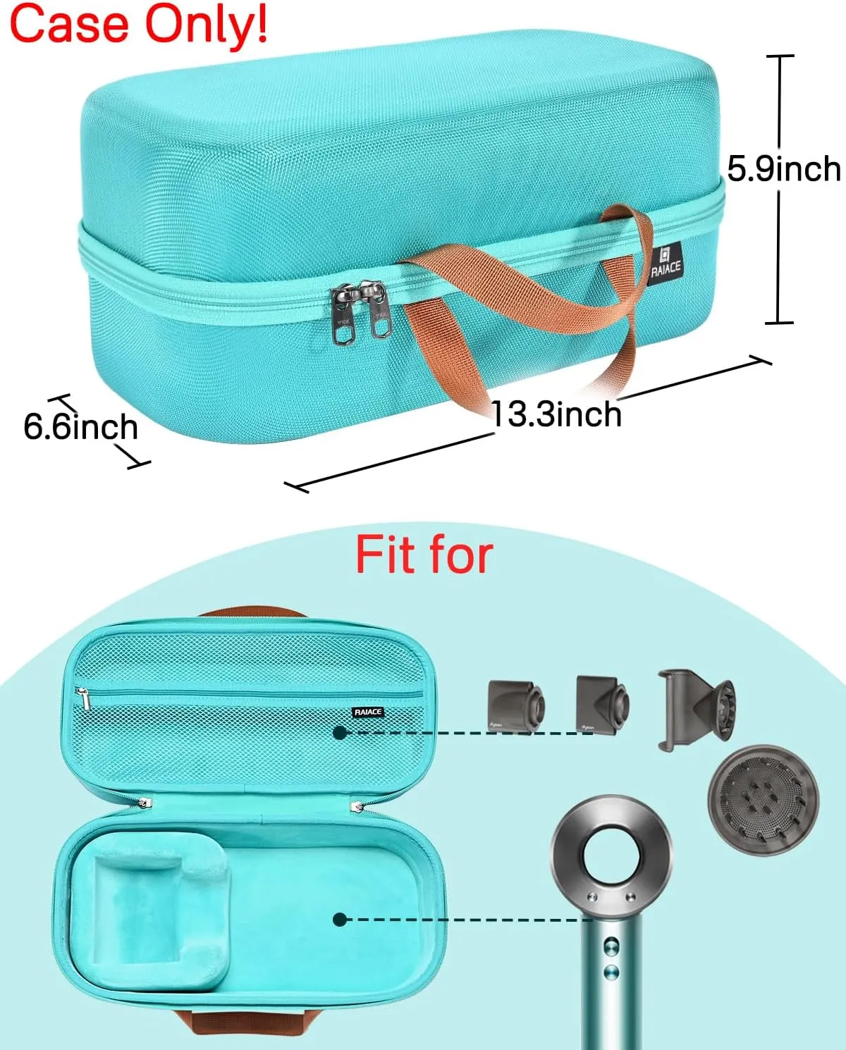 RAIACE Hard Storage Case Compatible with Dyson Hair Dryer, Travel Carrying Bag. (for Sale is case only). - Green