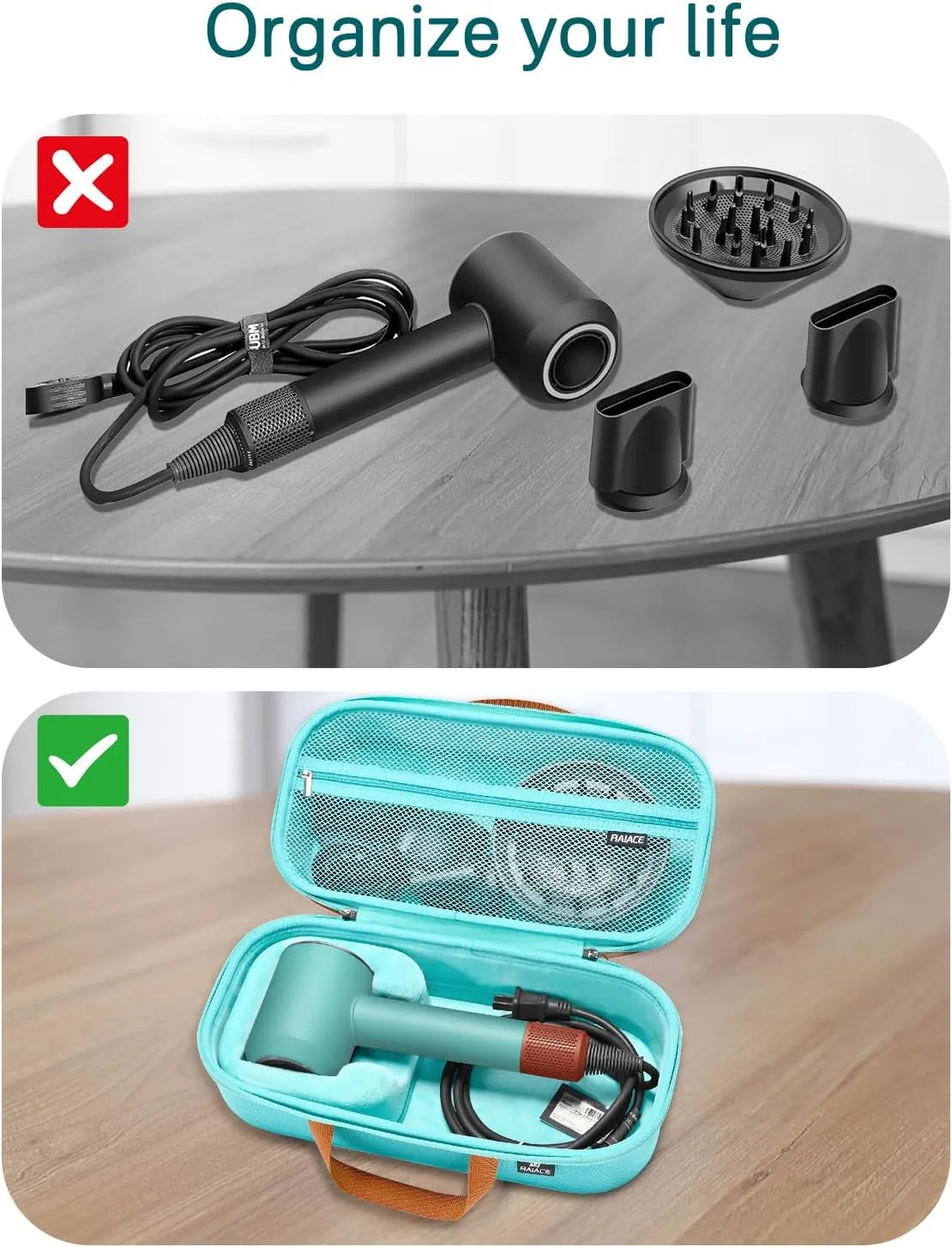 RAIACE Hard Storage Case Compatible with Dyson Hair Dryer, Travel Carrying Bag. (for Sale is case only). - Green
