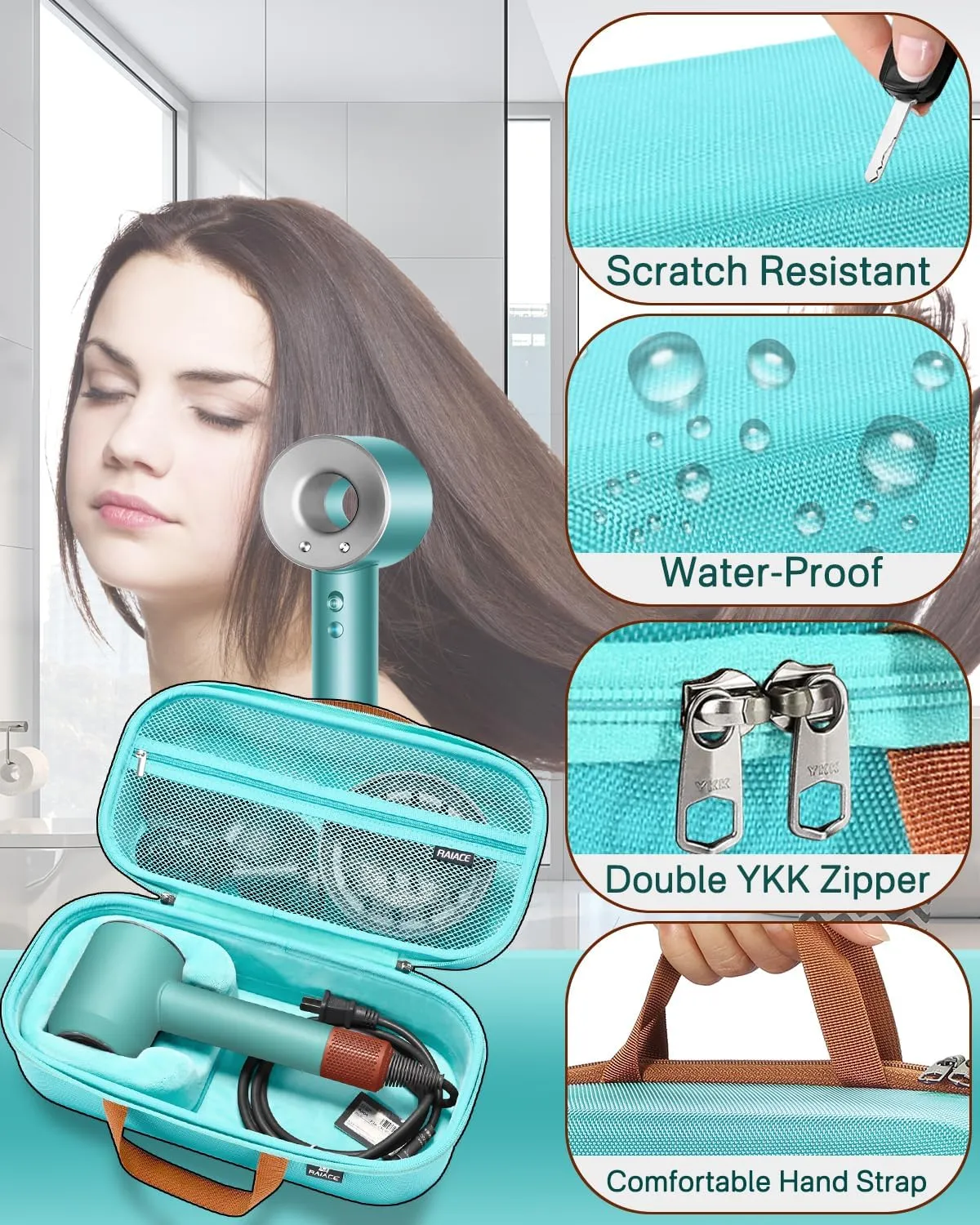 RAIACE Hard Storage Case Compatible with Dyson Hair Dryer, Travel Carrying Bag. (for Sale is case only). - Green