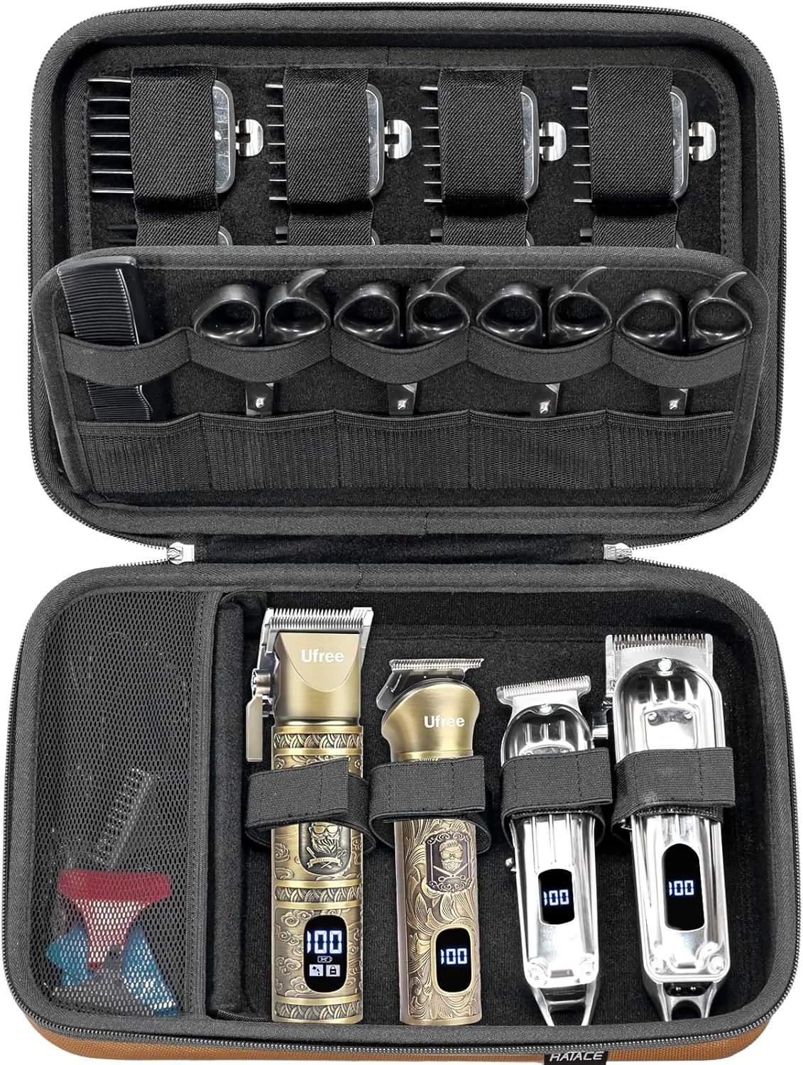 RAIACE Hard Travel Storage Case Compatible with Hair Clippers, Carrying Bag for Hair Cutting Barber Supplies, fit for Ufree/for Wahl Guard Grooming Kits. - Gloden