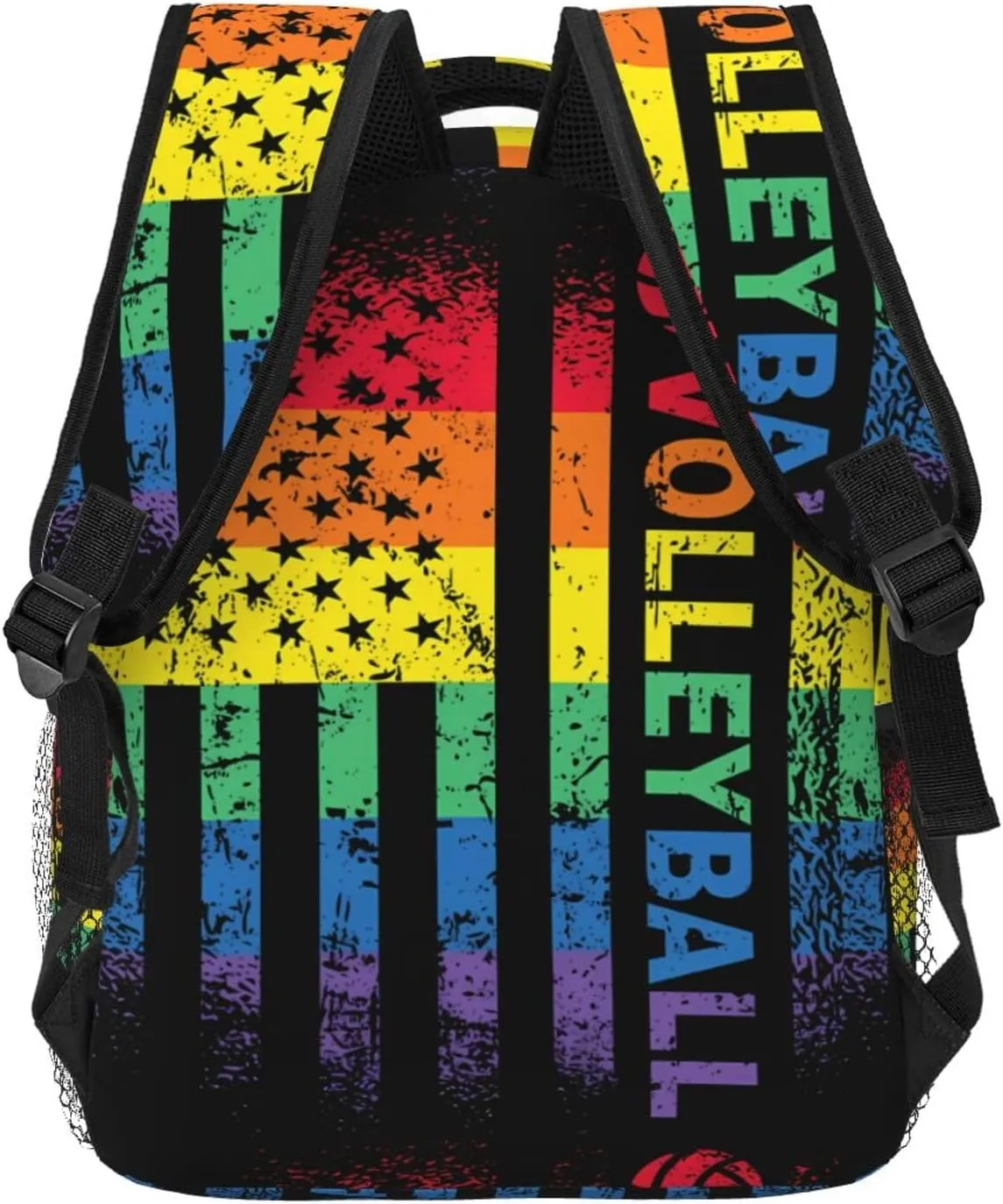 Rainbow American Flag Volleyball Gay Pride LGBTQ Sports Casual Backpacks Sport Backpack Travel Rucksack Canvas Daypack Workout Bags with Pockets for Gym Working Hiking