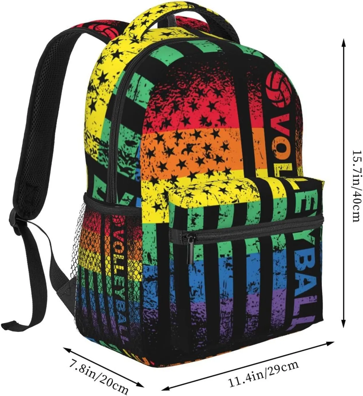 Rainbow American Flag Volleyball Gay Pride LGBTQ Sports Casual Backpacks Sport Backpack Travel Rucksack Canvas Daypack Workout Bags with Pockets for Gym Working Hiking