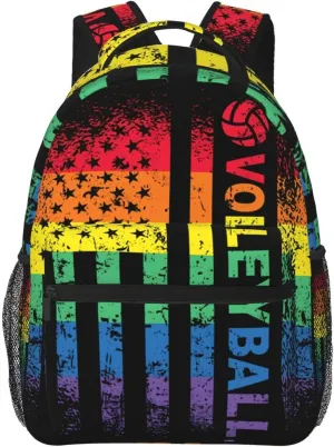 Rainbow American Flag Volleyball Gay Pride LGBTQ Sports Casual Backpacks Sport Backpack Travel Rucksack Canvas Daypack Workout Bags with Pockets for Gym Working Hiking