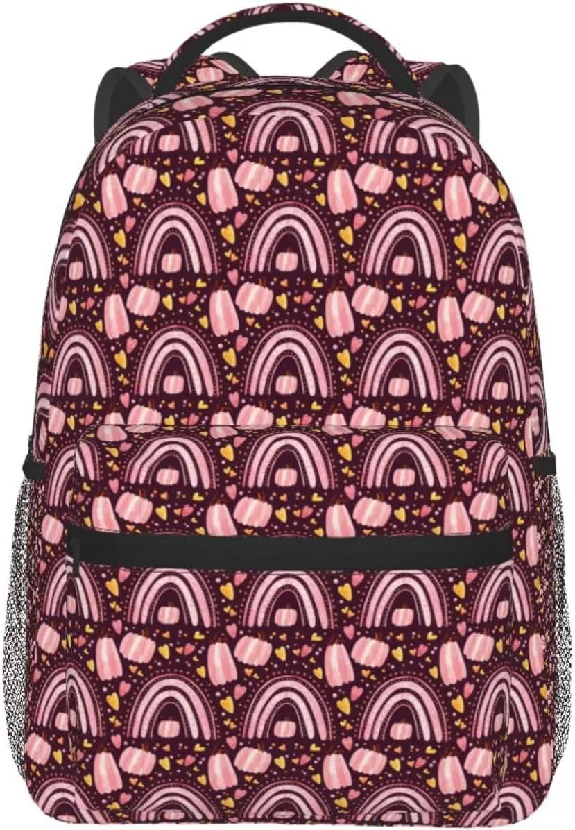 Rainbows And Pumpkin Backpack Lightweight Laptop Backpack Casual Daypack Travel Double Shoulder Bag For Women Men