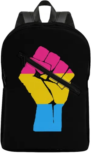 Raised Fist Pansexuality Proud Flag Fashion Camping Backpack for Men Travel Backpack Casual Shoulder Bag for Work Shopping University