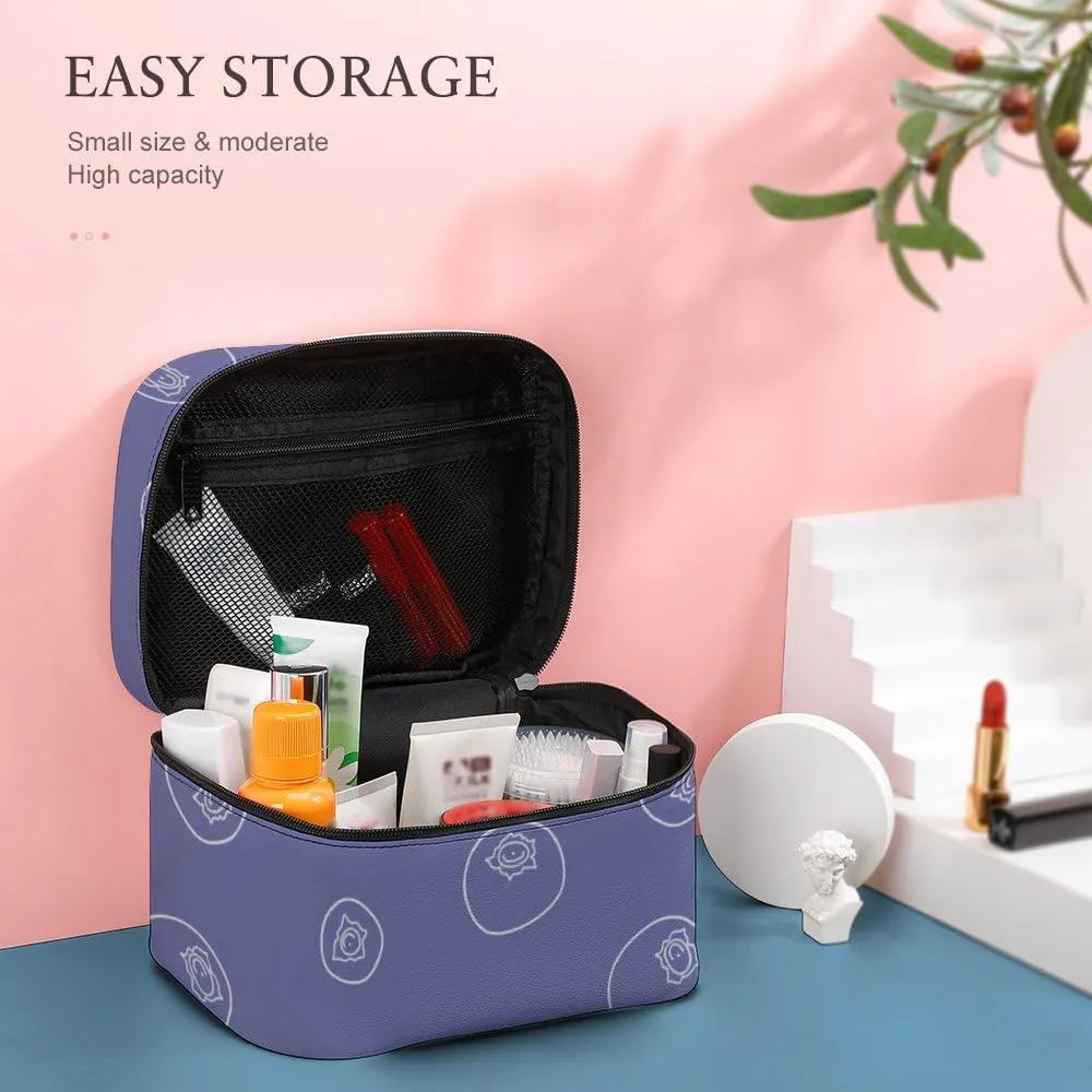 RASHU Blueberries Fruit Makeup Cosmetic Box Zipper Storage Bag Portable Toiletry Bag with Divider Tools Accessories Case Travelling Essentials Travel Organizer for Women