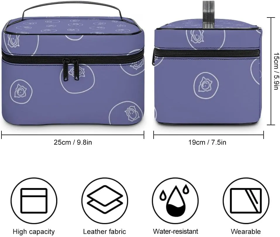 RASHU Blueberries Fruit Makeup Cosmetic Box Zipper Storage Bag Portable Toiletry Bag with Divider Tools Accessories Case Travelling Essentials Travel Organizer for Women
