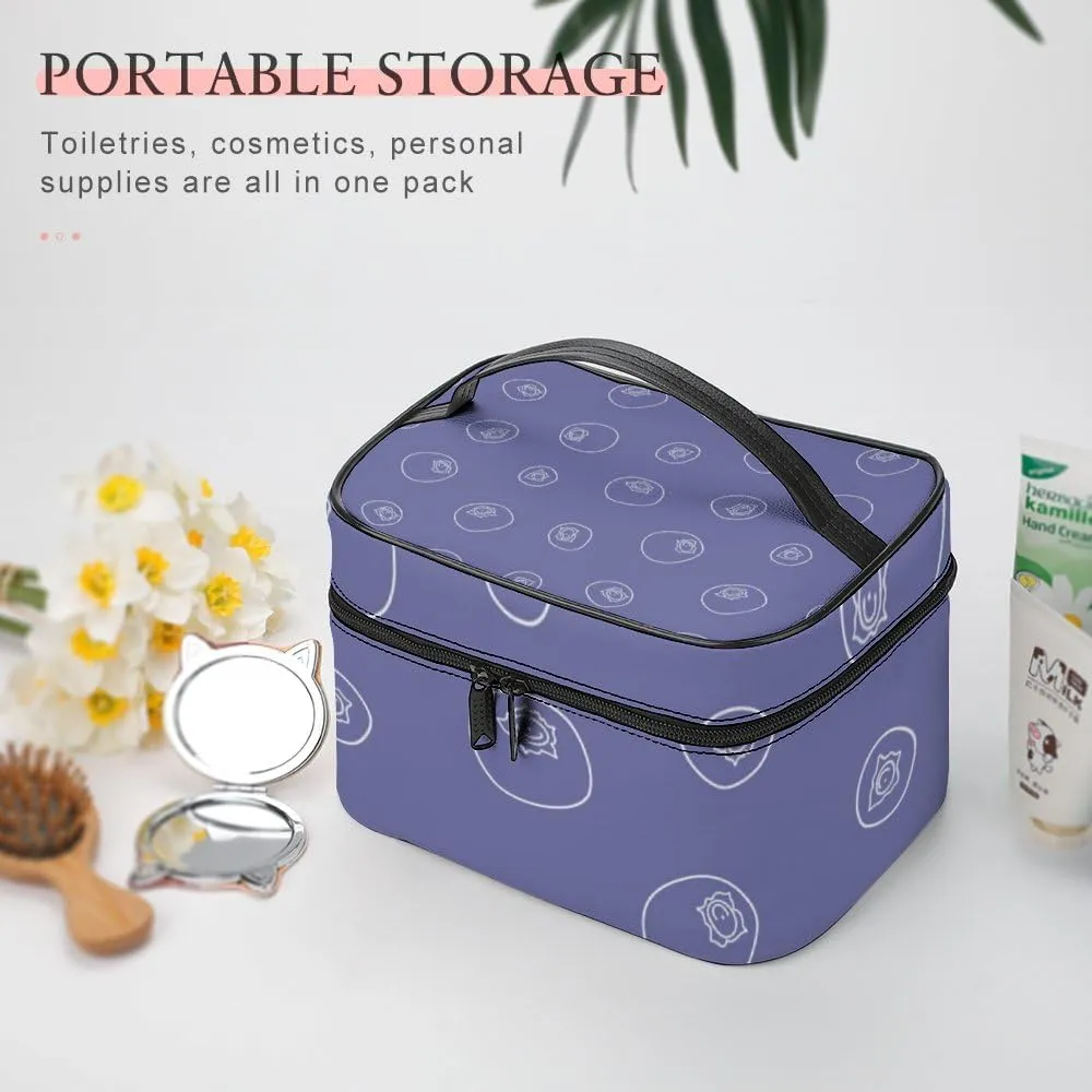 RASHU Blueberries Fruit Makeup Cosmetic Box Zipper Storage Bag Portable Toiletry Bag with Divider Tools Accessories Case Travelling Essentials Travel Organizer for Women