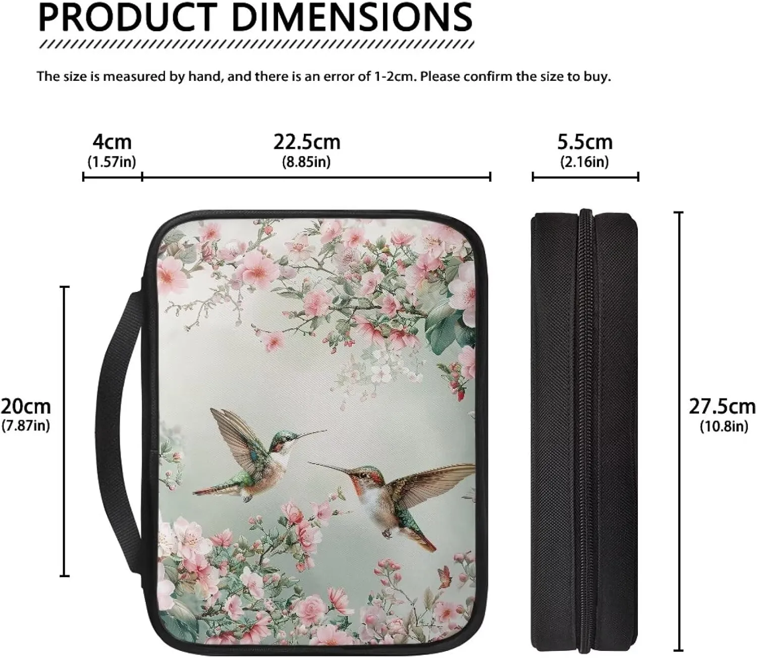 Rchsmod Hummingbird Cherry Blossom Pattern Bible Case for Women Bible Cover Bible Carrying Case Church Bag Bible Protective with Handle Lightweight Bible Bag Handbag for Daily Use