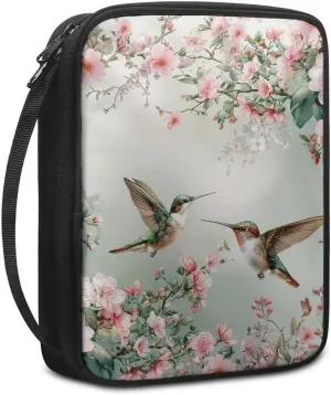 Rchsmod Hummingbird Cherry Blossom Pattern Bible Case for Women Bible Cover Bible Carrying Case Church Bag Bible Protective with Handle Lightweight Bible Bag Handbag for Daily Use