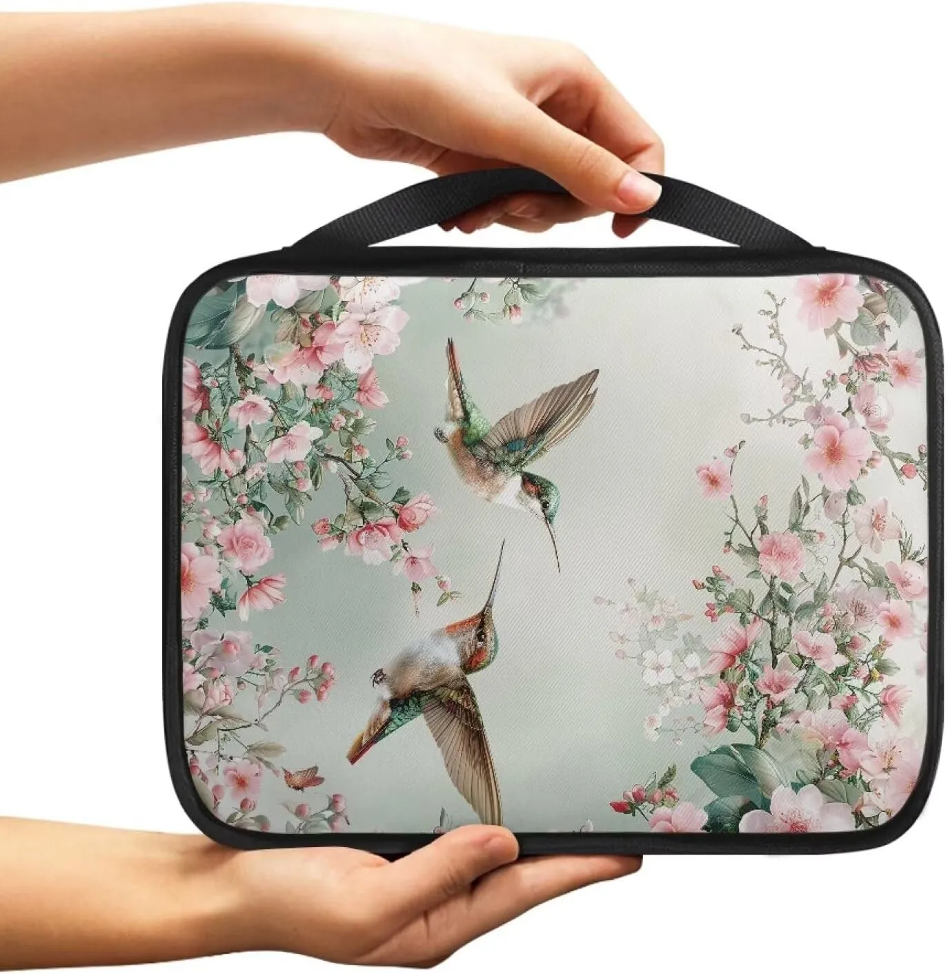Rchsmod Hummingbird Cherry Blossom Pattern Bible Case for Women Bible Cover Bible Carrying Case Church Bag Bible Protective with Handle Lightweight Bible Bag Handbag for Daily Use