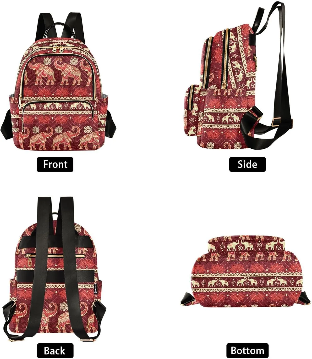 Red Elephant Migration Fashion Travel Backpack for Women Multi Pockets Lightweight Purse for Women-M