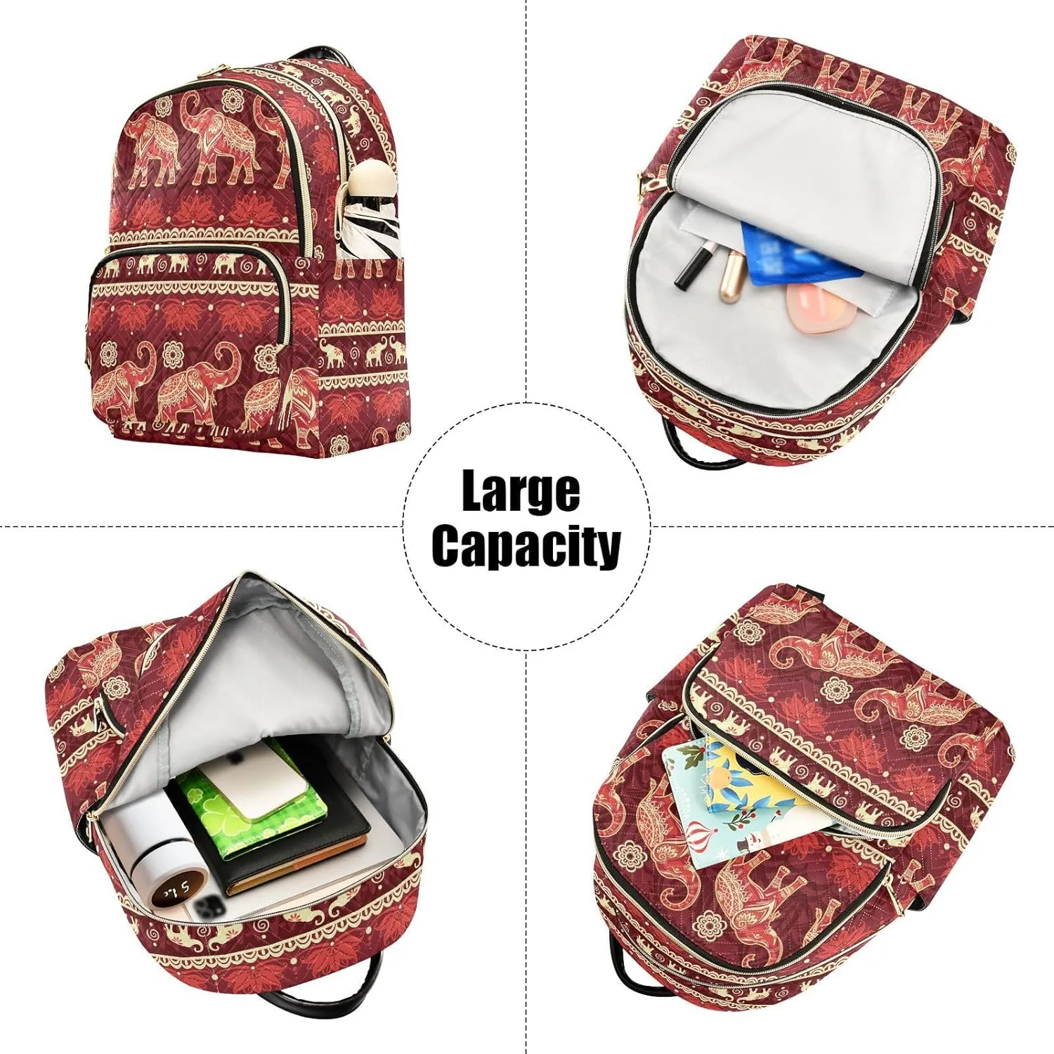 Red Elephant Migration Fashion Travel Backpack for Women Multi Pockets Lightweight Purse for Women-M