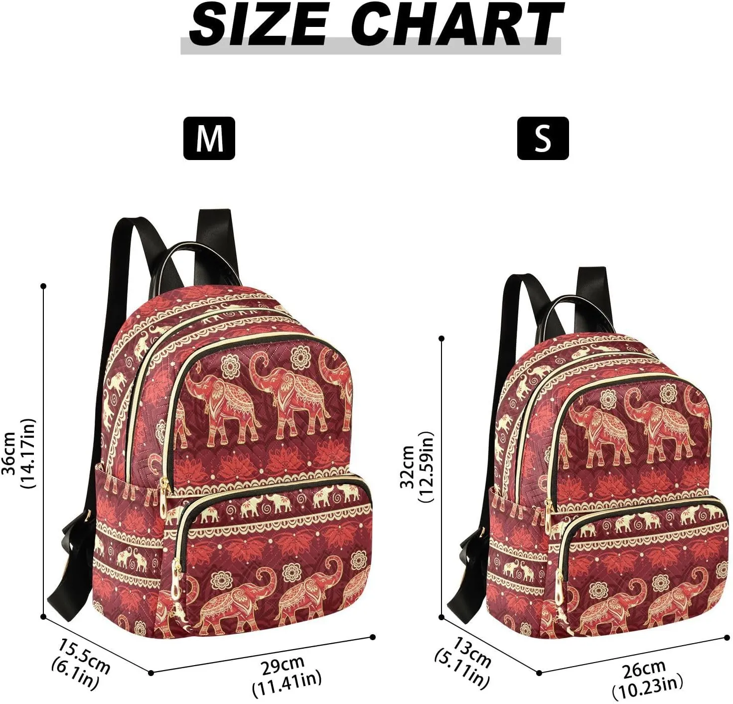 Red Elephant Migration Fashion Travel Backpack for Women Multi Pockets Lightweight Purse for Women-M