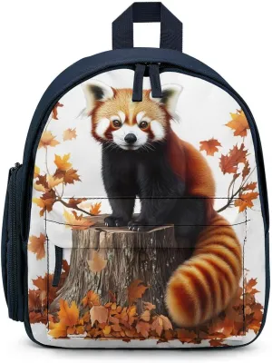Red Panda on Maple Leaf Stump Funny Small Travel Backpack Casual Daypack Bag with Adjustable Strap for Hiking Camping
