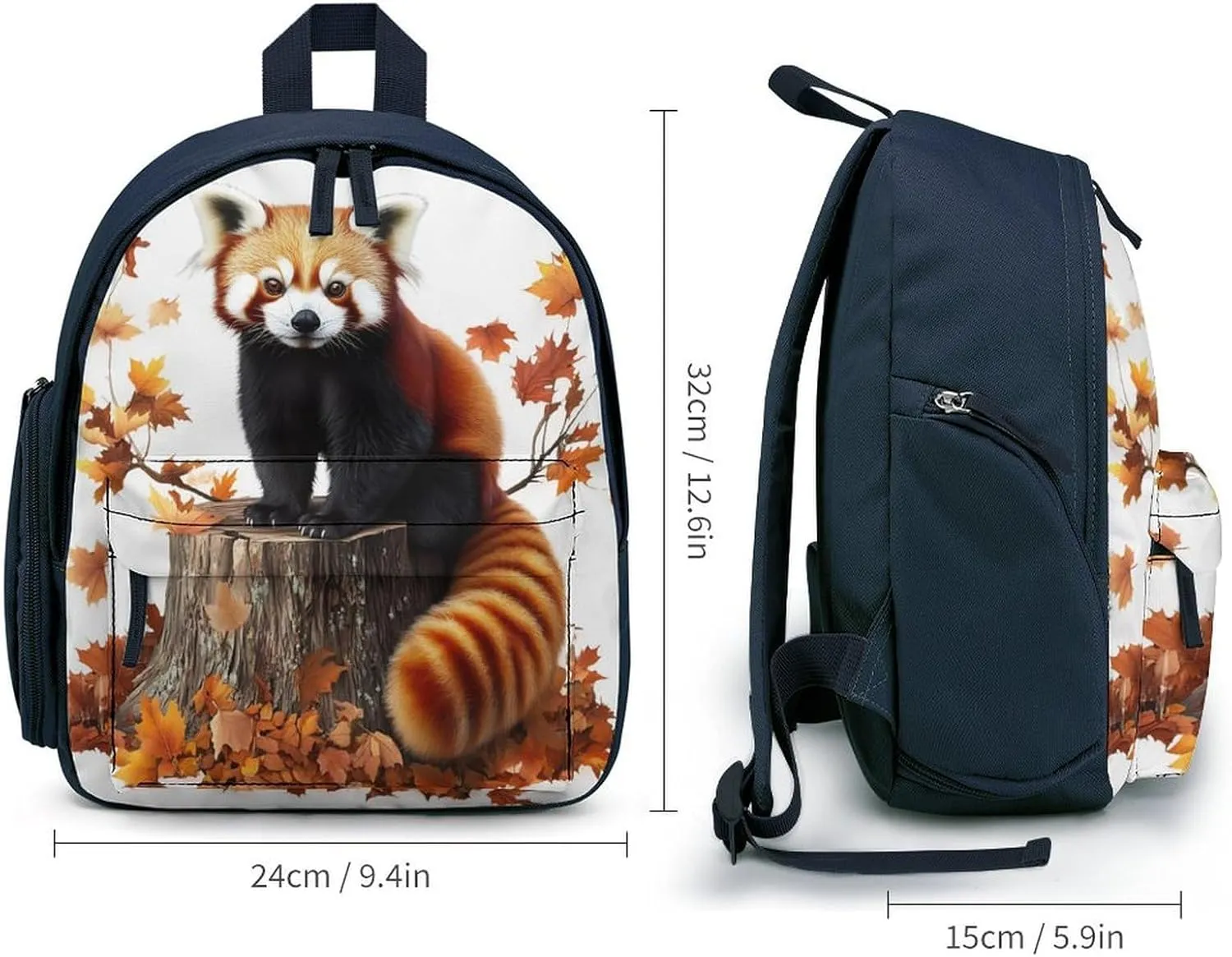 Red Panda on Maple Leaf Stump Funny Small Travel Backpack Casual Daypack Bag with Adjustable Strap for Hiking Camping