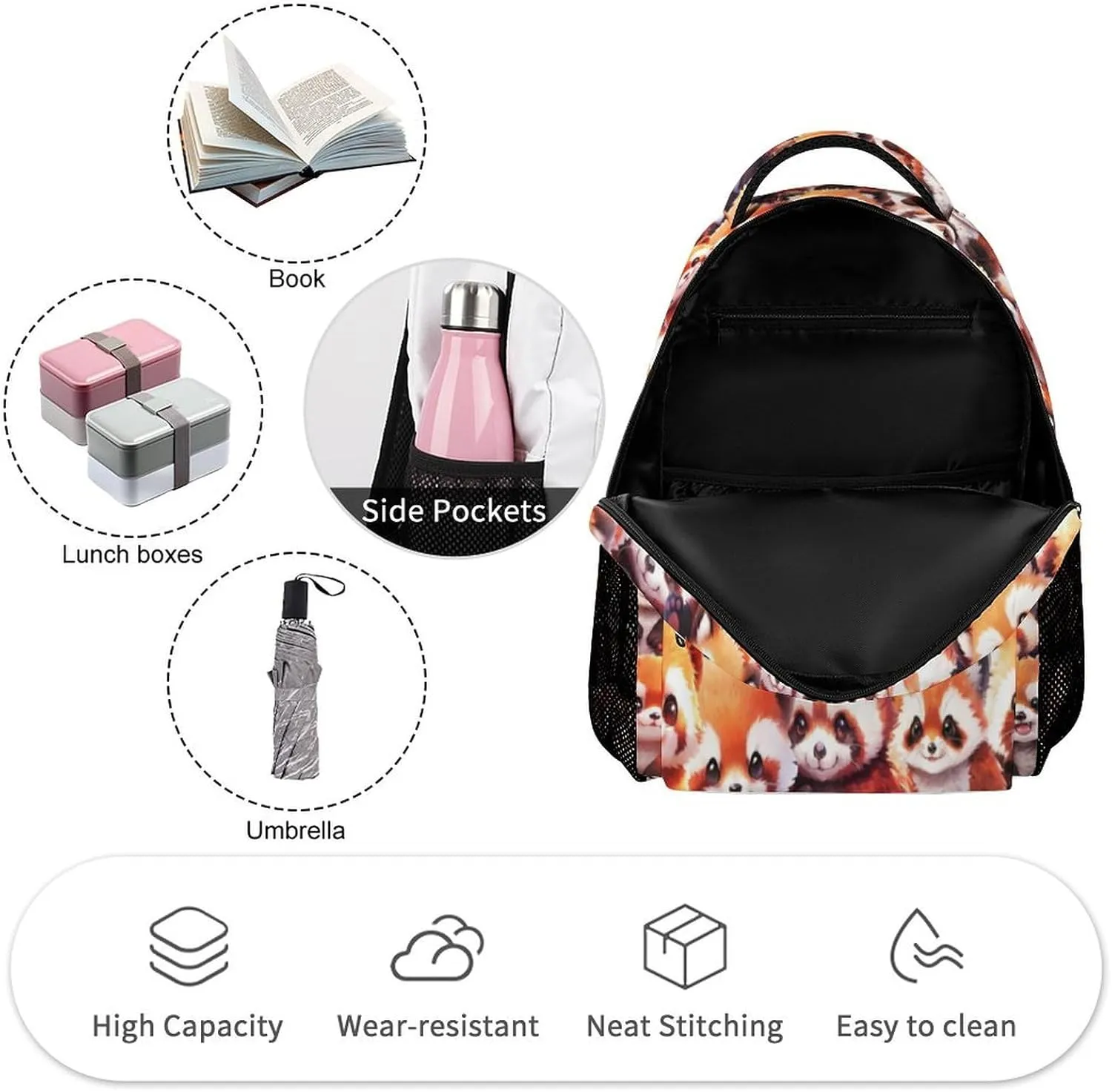 Red Panda School Backpack for Kids Girls Boys, 16 Inch Cute Red Pandas Themed Bookbag, Personalized School Backpack for Students Children, Lightweight, Large Capacity