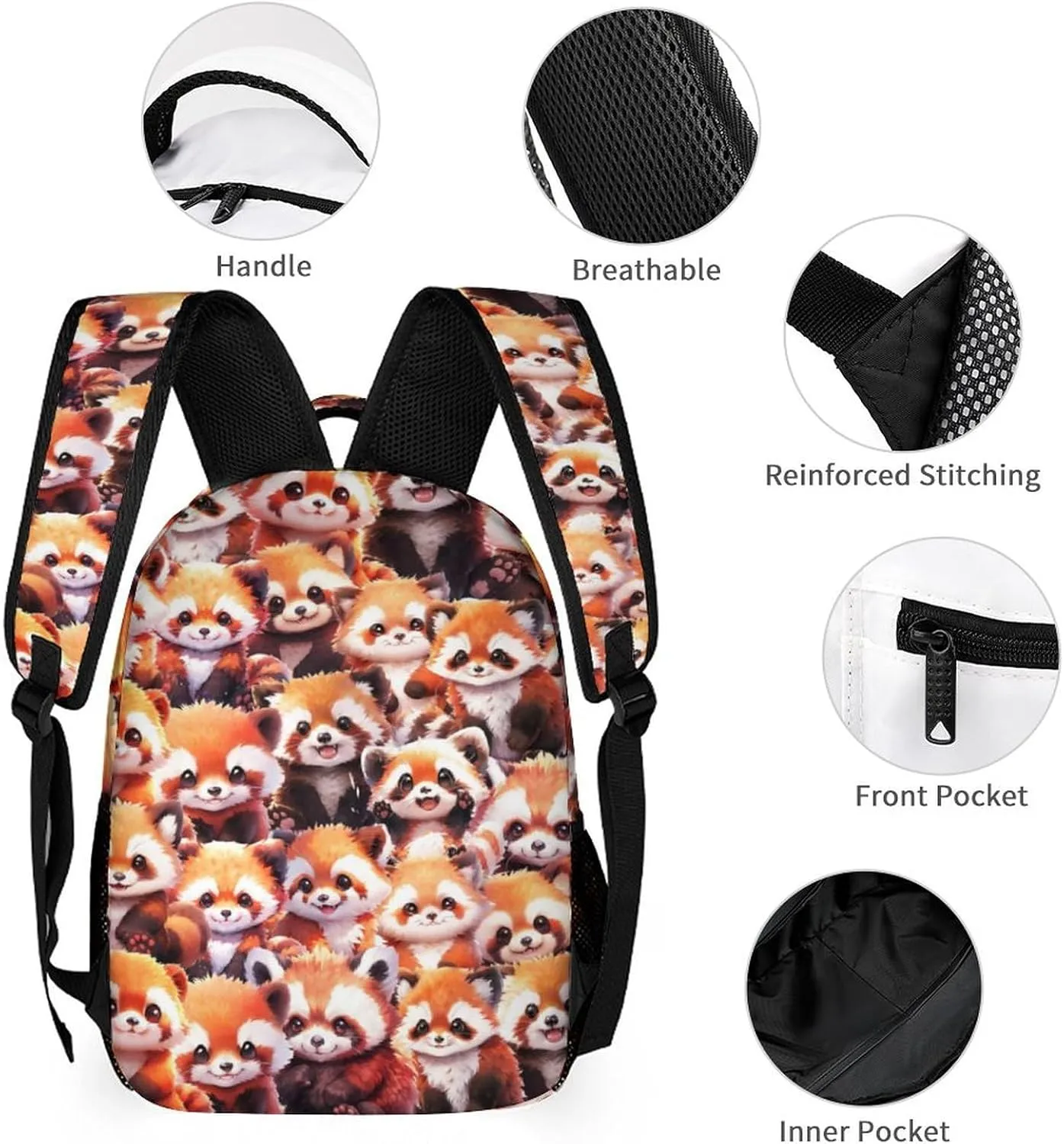 Red Panda School Backpack for Kids Girls Boys, 16 Inch Cute Red Pandas Themed Bookbag, Personalized School Backpack for Students Children, Lightweight, Large Capacity