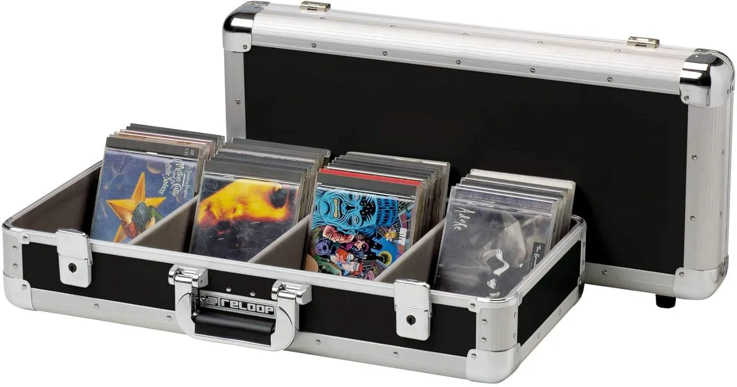 Reloop 100 CD Case - Professional CD Case, Robust Construction, 4-Fold Division, 2 Lockable Snap Fits, Black