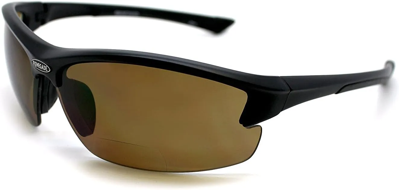 RENEGADE Patented Bifocal Polarized Reader Half Rim Men's Fishing Sunglasses 100% UV Protection with Microfiber Bag