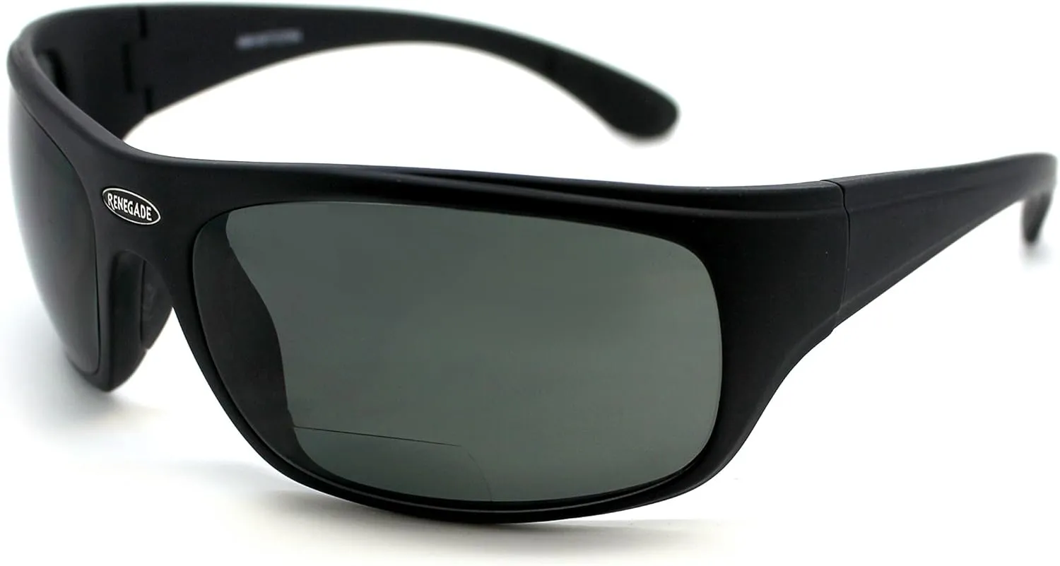 RENEGADE Patented Bifocal Polarized Reader Half Rim Men's Fishing Sunglasses 100% UV Protection with Microfiber Bag
