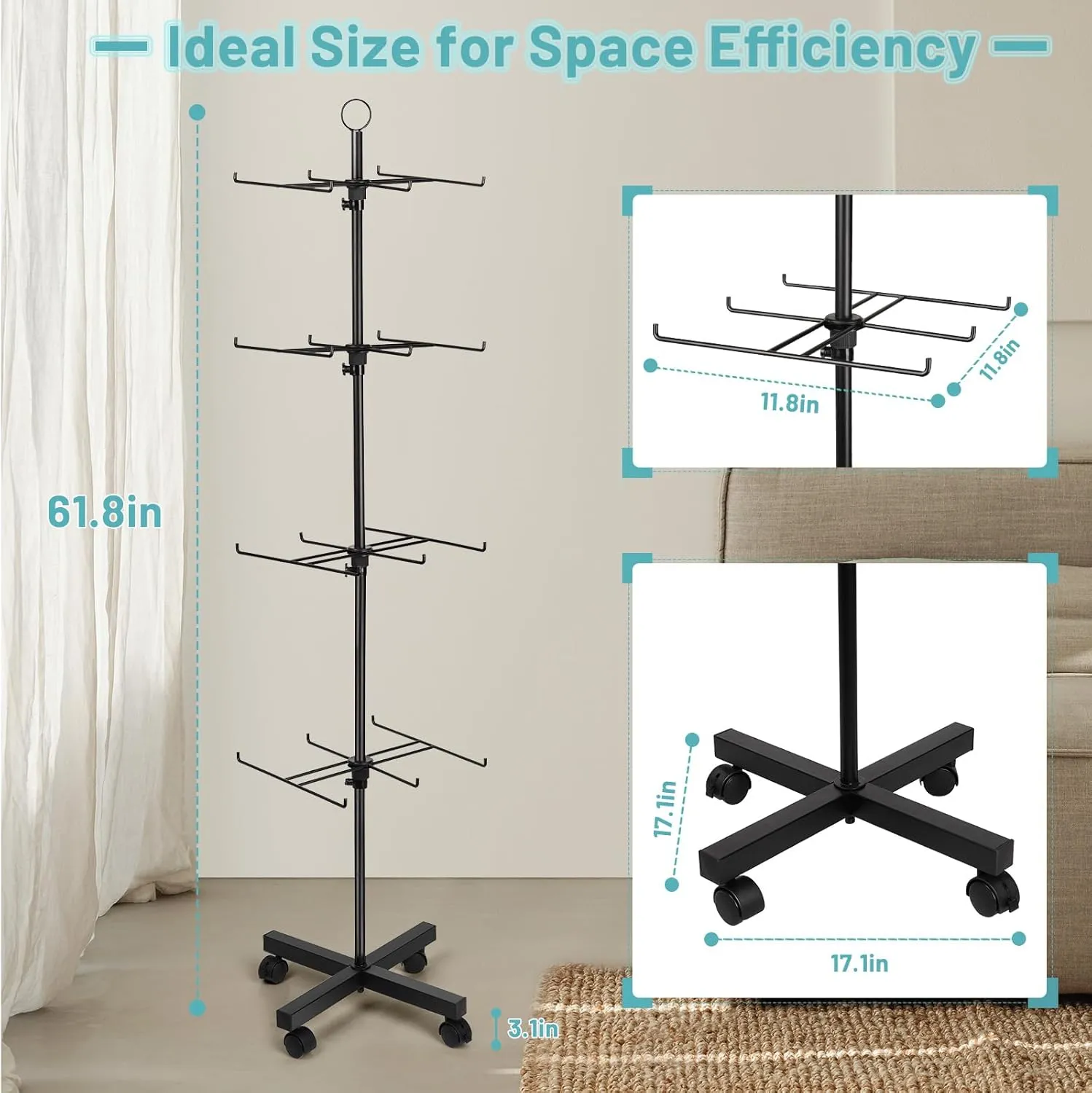 Retail Display Stand Rotating Display Stand 4 Tier Spinning Display Stand for Craft Shows, Jewelry, Keychain, Earring Adjustable Height Retail Display Racks (Black)