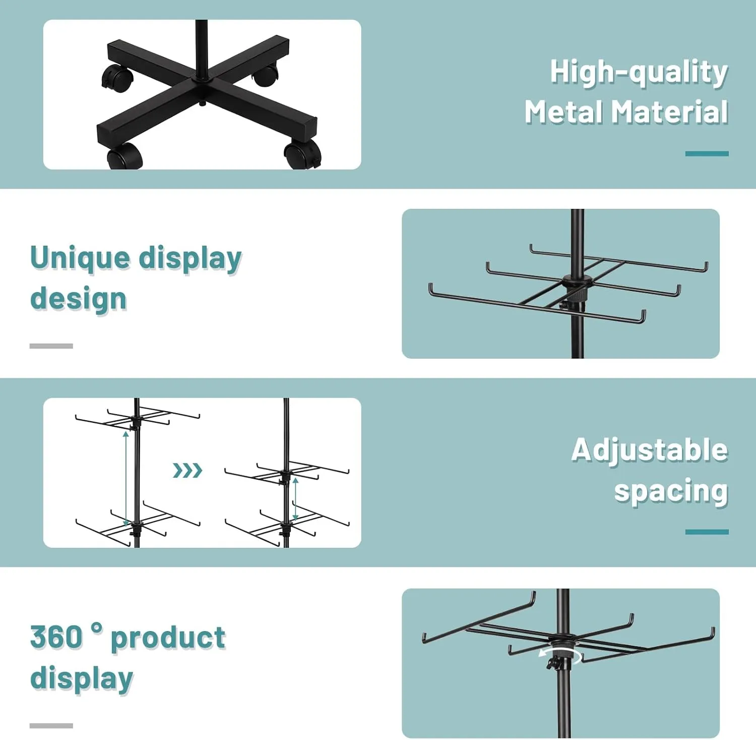 Retail Display Stand Rotating Display Stand 4 Tier Spinning Display Stand for Craft Shows, Jewelry, Keychain, Earring Adjustable Height Retail Display Racks (Black)