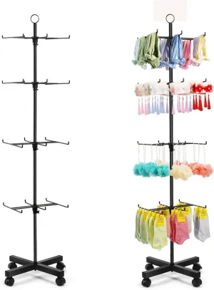 Retail Display Stand Rotating Display Stand 4 Tier Spinning Display Stand for Craft Shows, Jewelry, Keychain, Earring Adjustable Height Retail Display Racks (Black)