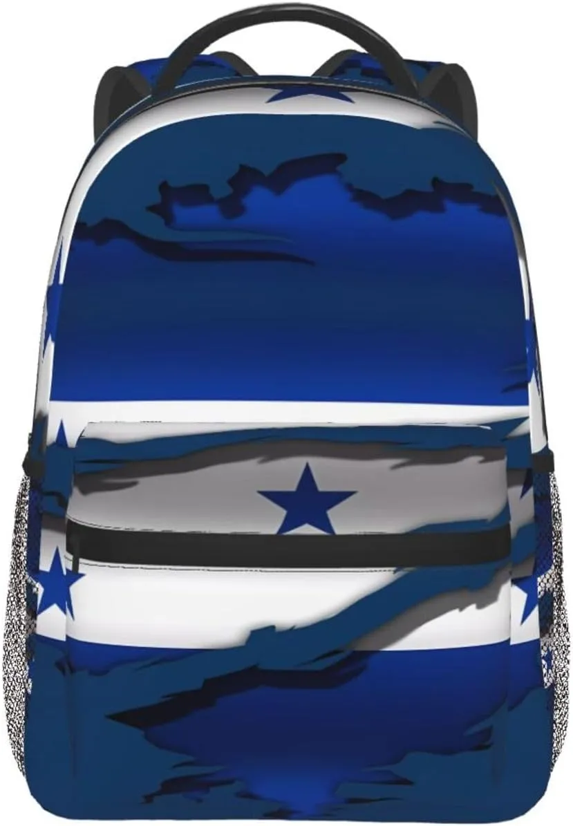 Ripped Honduras Flag Backpack Casual Laptop Backpack Double Shoulder Bag Lightweight Backpack For Women Men Travel