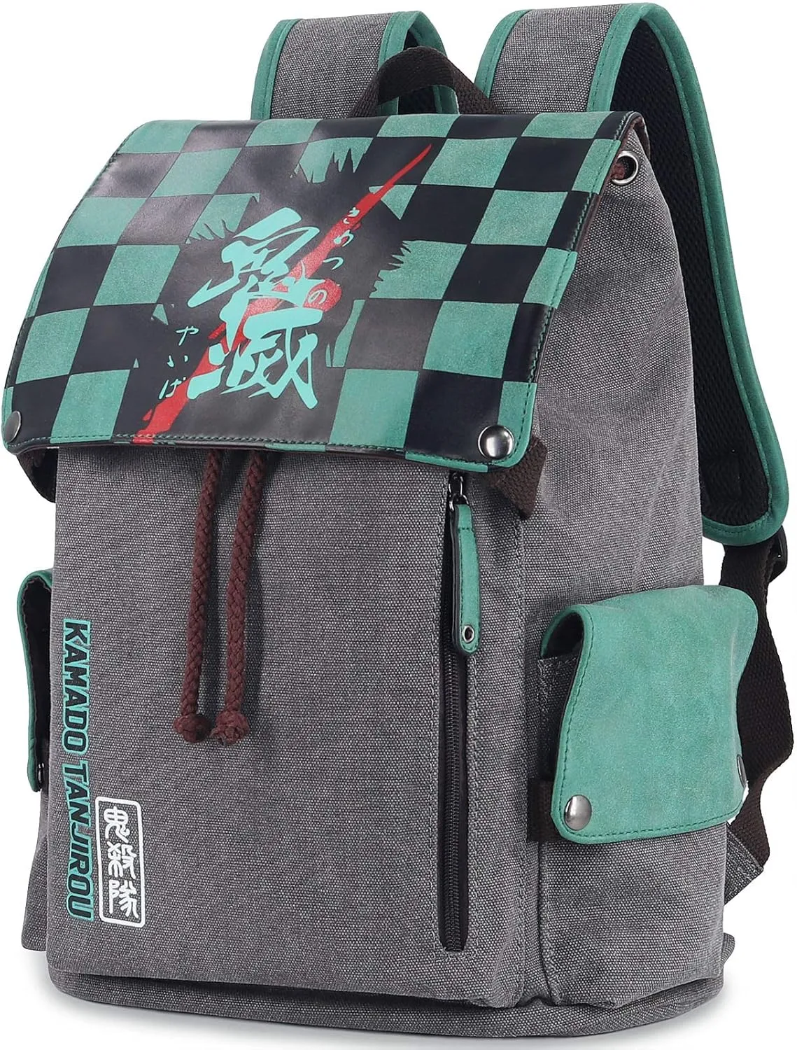 Roffatide Anime Demon Slayer Backpack Canvas Schoolbag Printed Flap Backpack Laptop Back Pack