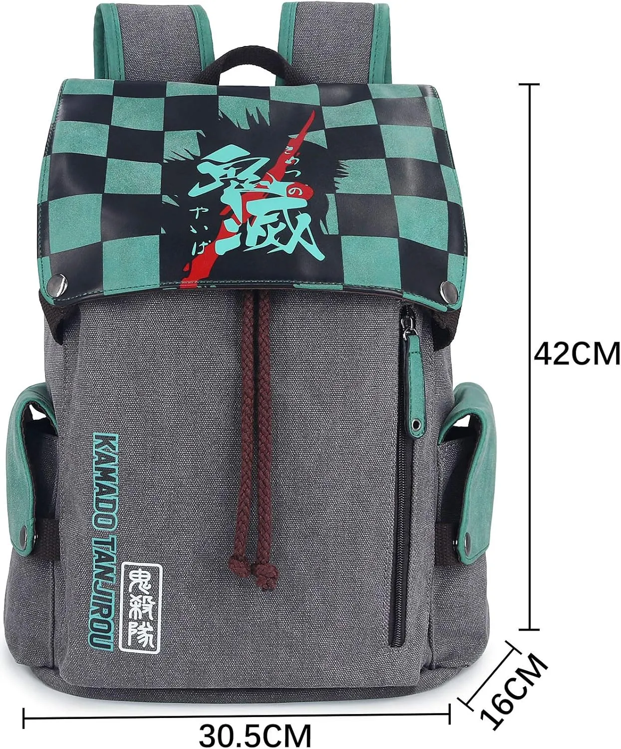 Roffatide Anime Demon Slayer Backpack Canvas Schoolbag Printed Flap Backpack Laptop Back Pack