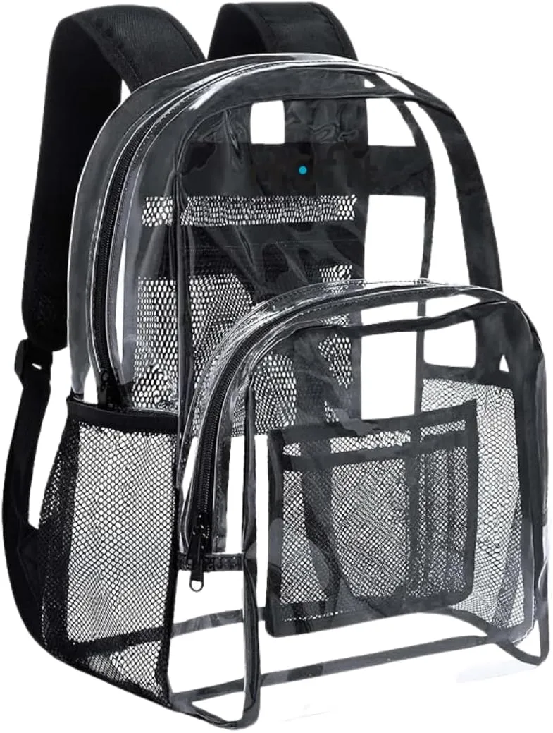 ROFFT clear backpack heavy duty PVC, reinforced straps, multiple pockets, large capacity for notebooks, transparent backpack see through perfect for school Students
