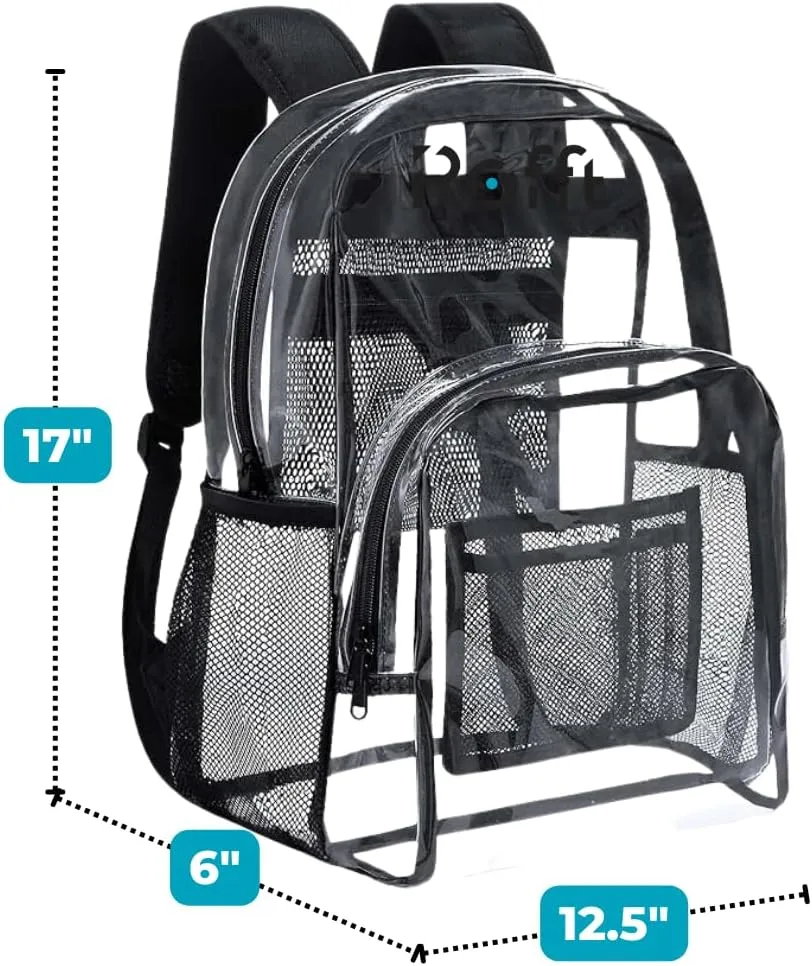 ROFFT clear backpack heavy duty PVC, reinforced straps, multiple pockets, large capacity for notebooks, transparent backpack see through perfect for school Students