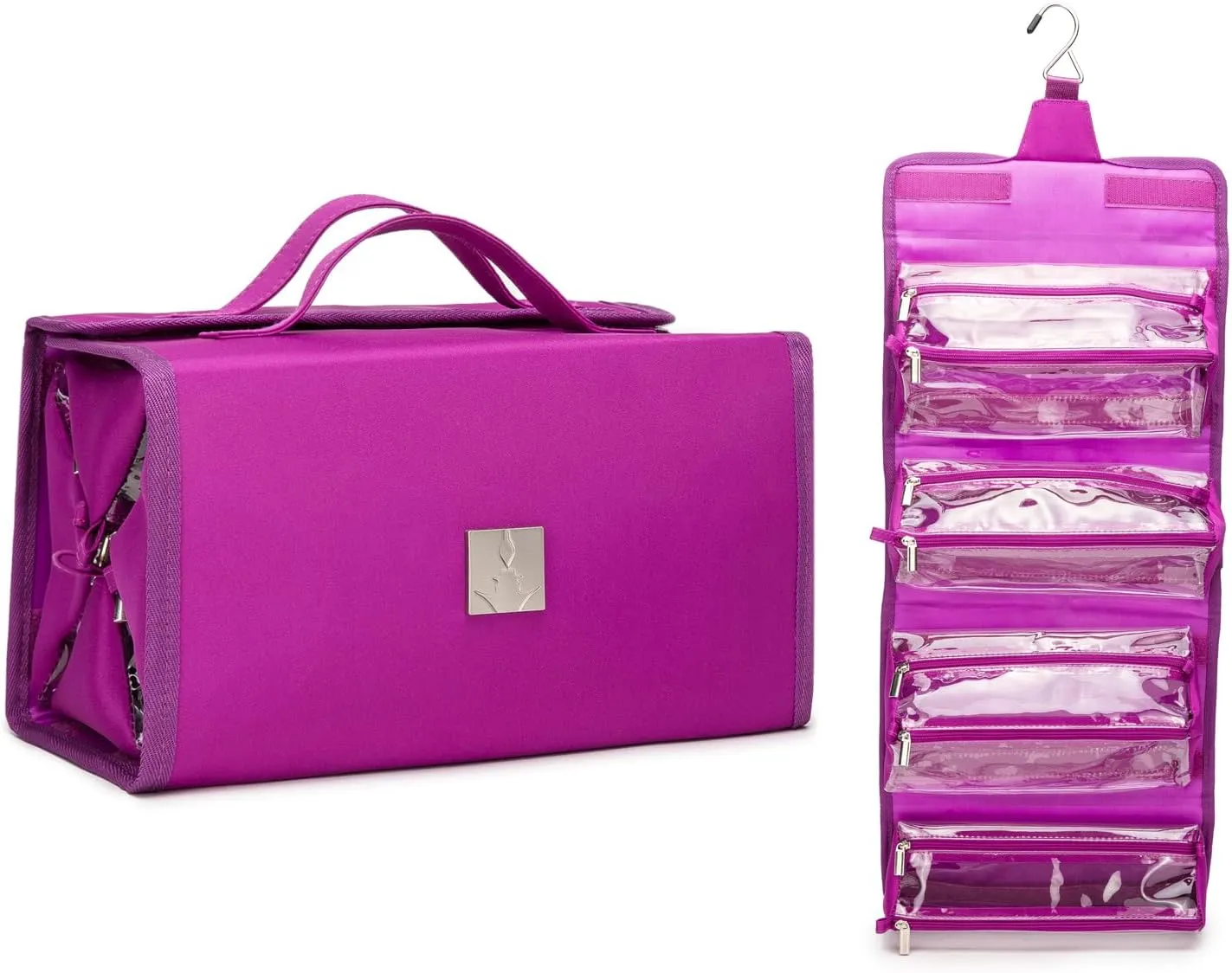 Roll Up Makeup Bag, Travel Toiletry Bag for Women with 4 Clear TSA Approved Pouches, Hanging Travel Organizer, Folding Cosmetic Bag for Men and Women