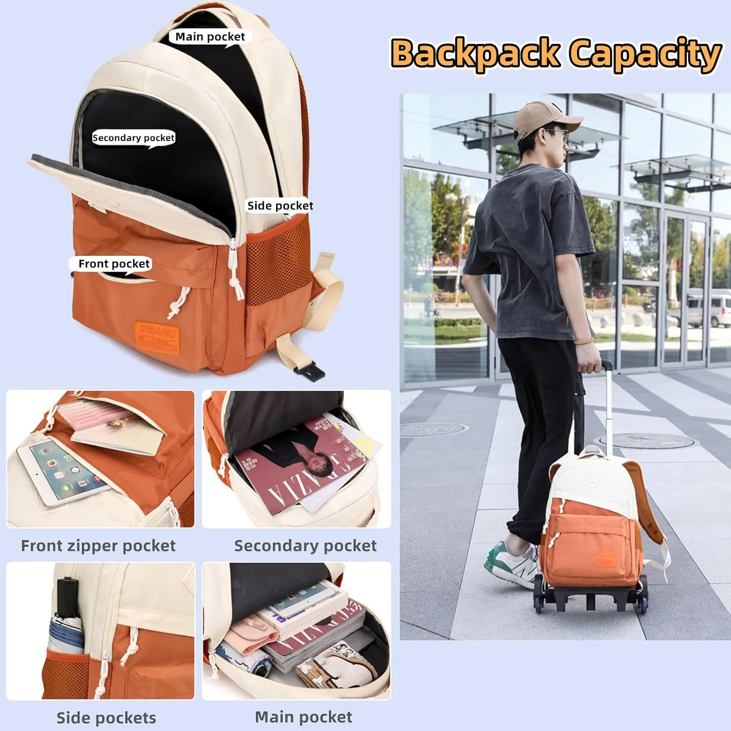 Rolling Backpack for Boys Girls School BookBag with Wheels Kids Luggage Trolley Back Pack on Wheels Elementary Travel Bag