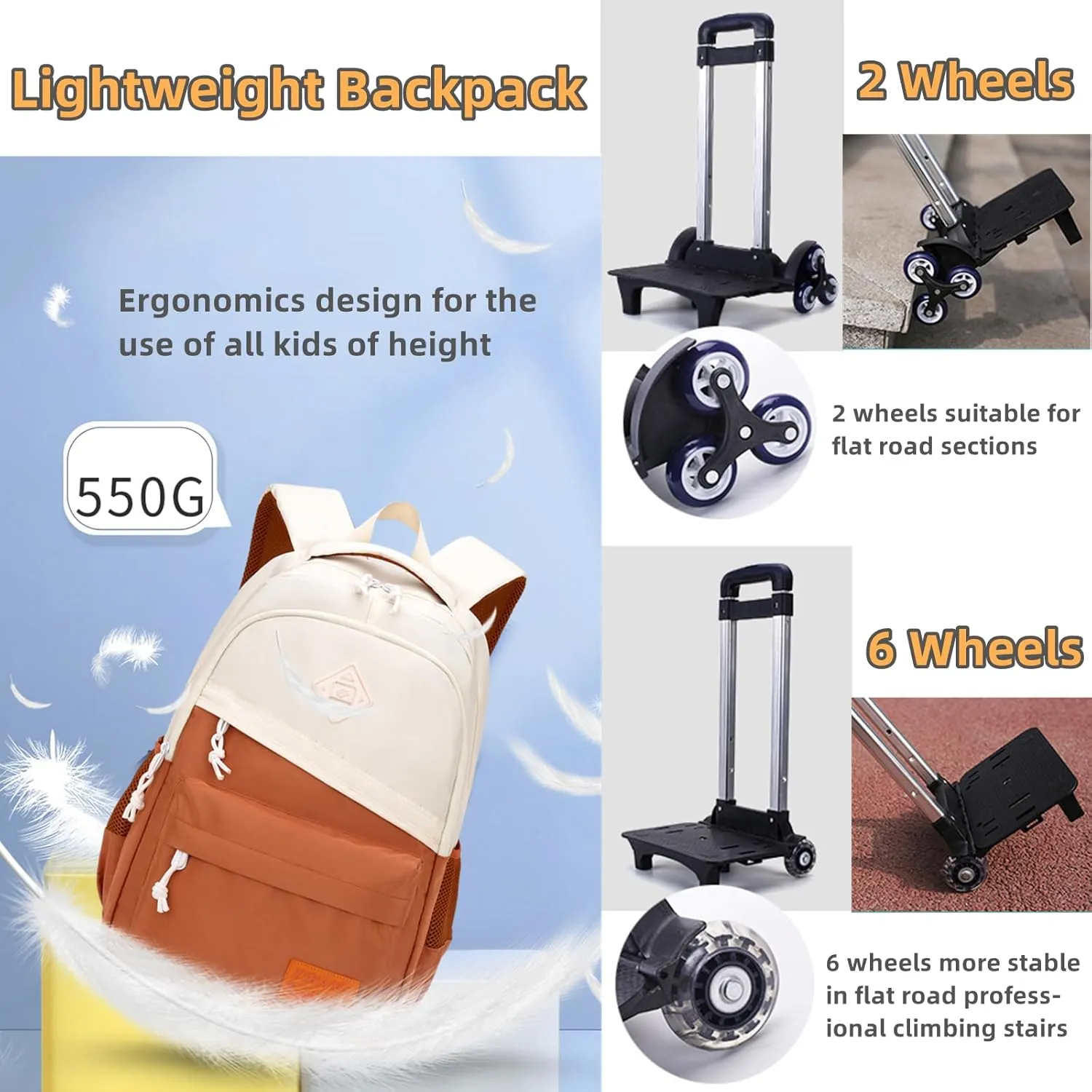 Rolling Backpack for Boys Girls School BookBag with Wheels Kids Luggage Trolley Back Pack on Wheels Elementary Travel Bag