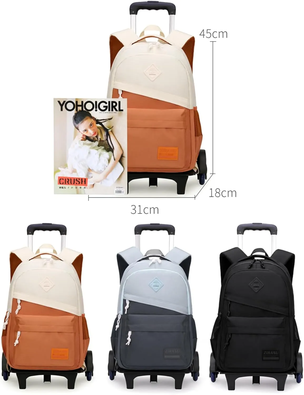 Rolling Backpack for Boys Girls School BookBag with Wheels Kids Luggage Trolley Back Pack on Wheels Elementary Travel Bag