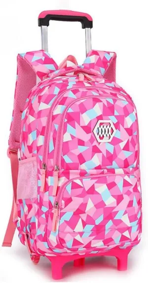 Rolling Backpack for Girls Trolley School Bag Wheels Backpack Luggage Waterproof Climbing Stairs (Rose Red with Two Wheels)