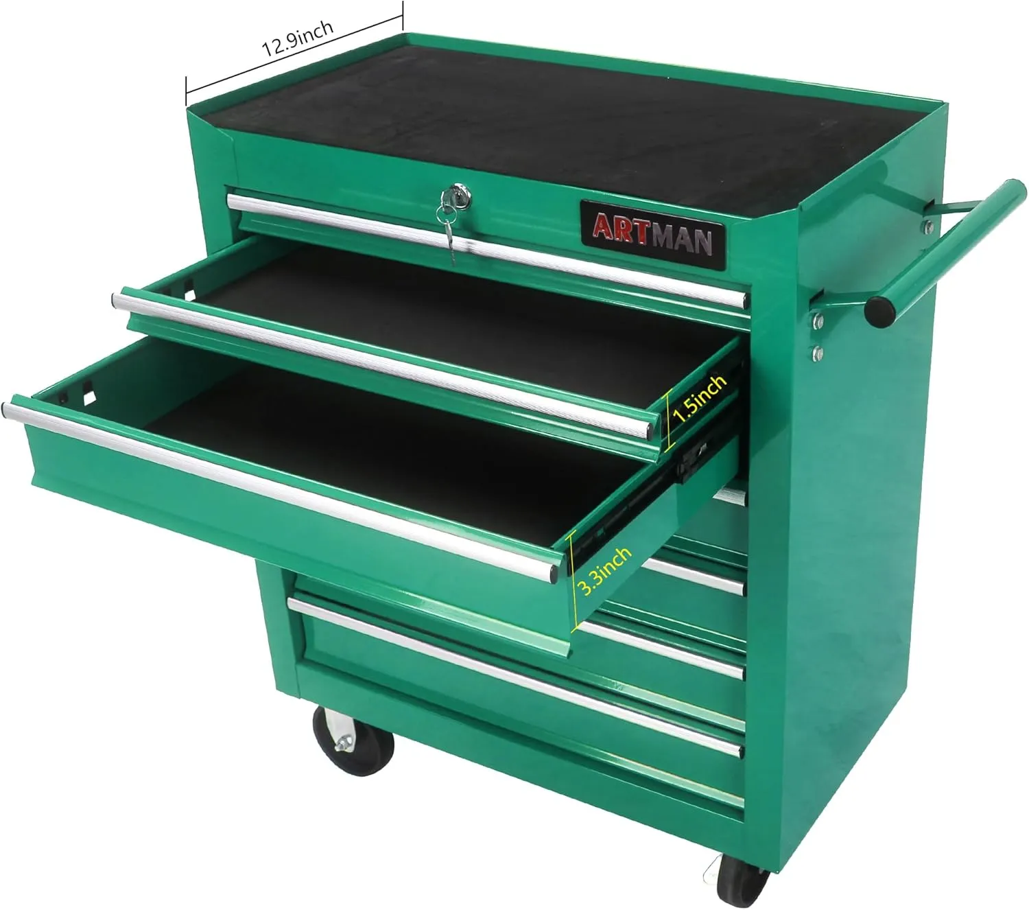 Rolling Tool Chest Metal Tool Box with Wheels Tool Cabinet Craftsman Tool Cart on Wheels Tool Box Portable Tool Box with Wheels 7 Drawers Multifunctional Tool Cart with Wheels, Green