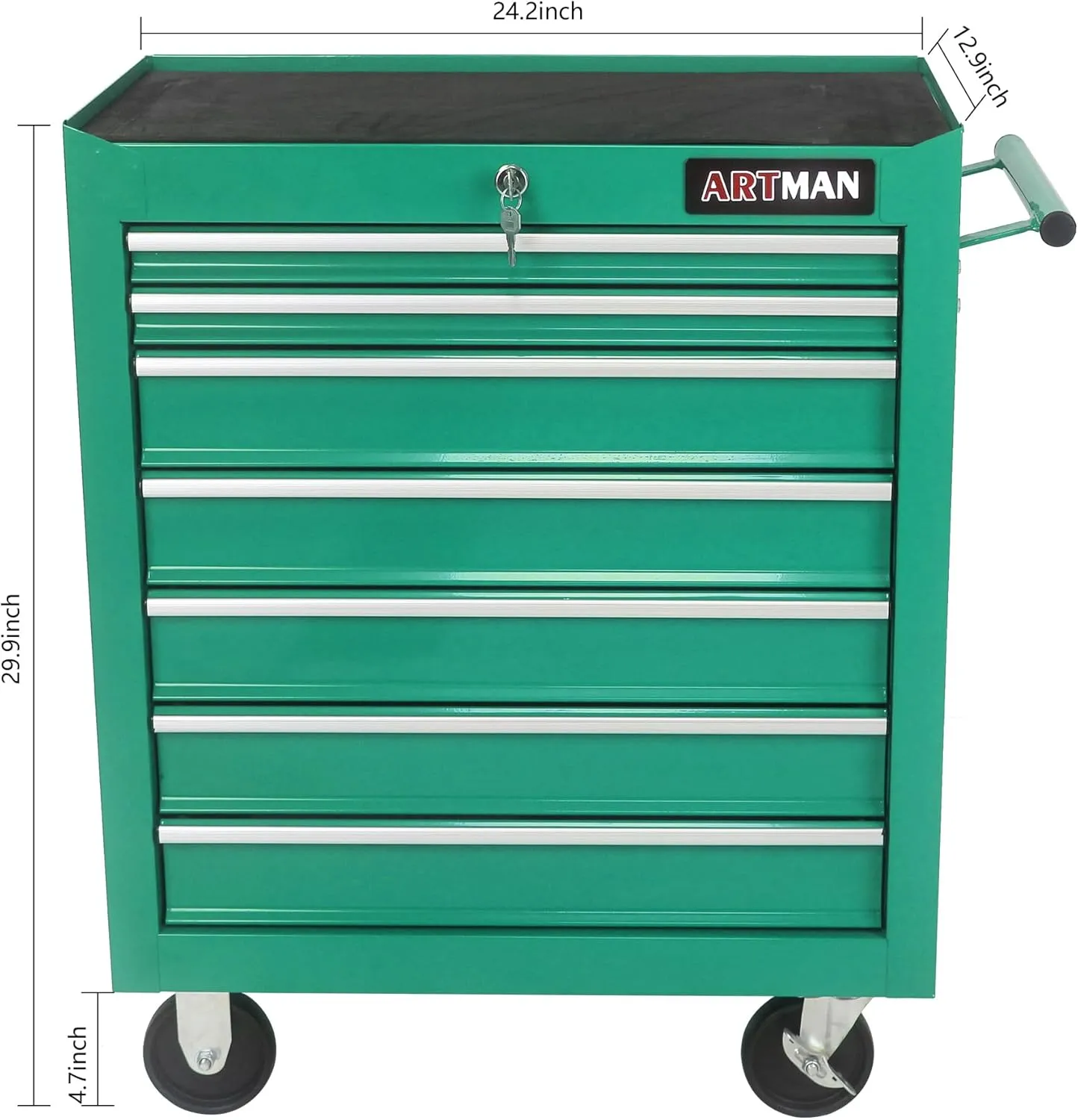 Rolling Tool Chest Metal Tool Box with Wheels Tool Cabinet Craftsman Tool Cart on Wheels Tool Box Portable Tool Box with Wheels 7 Drawers Multifunctional Tool Cart with Wheels, Green