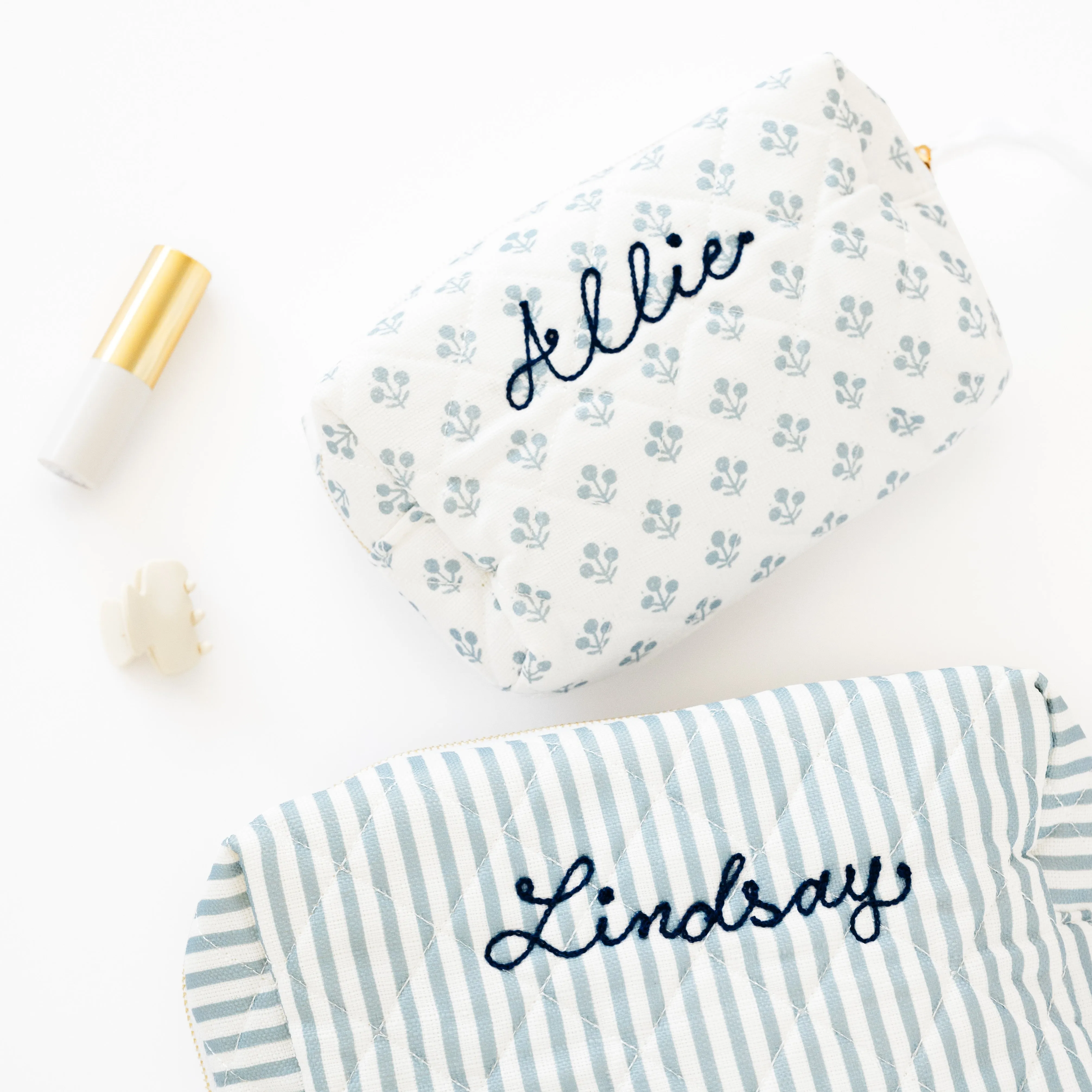 Rose Stripe Large Cosmetic Pouch