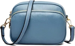 ROUROU Genuine Leather Shoulder Bag Multi Zip Pocket Crossbody Bag Retro Handbag Fashion Tote Bag Purse