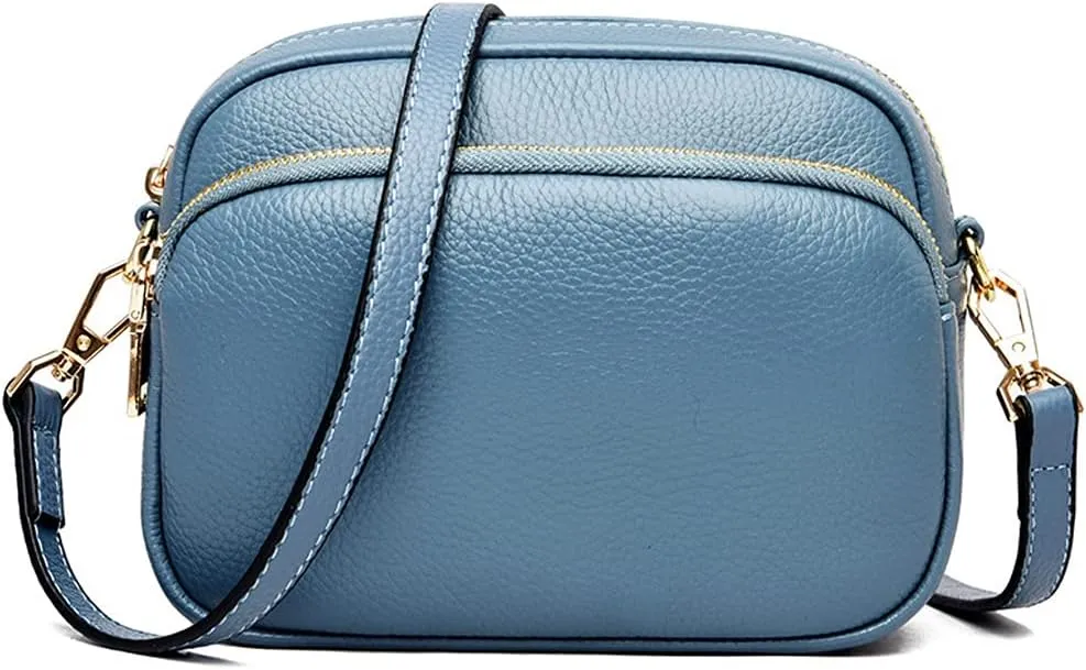 ROUROU Genuine Leather Shoulder Bag Multi Zip Pocket Crossbody Bag Retro Handbag Fashion Tote Bag Purse