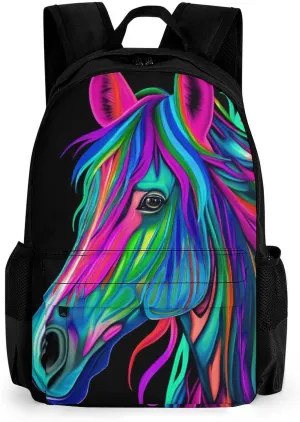Rucksack Anti-Theft Multipurpose Large Capacity Carry On Bag - Rainbow Wild Horse Head Art Travel Hiking Bag & Day Pack With Side Pockets