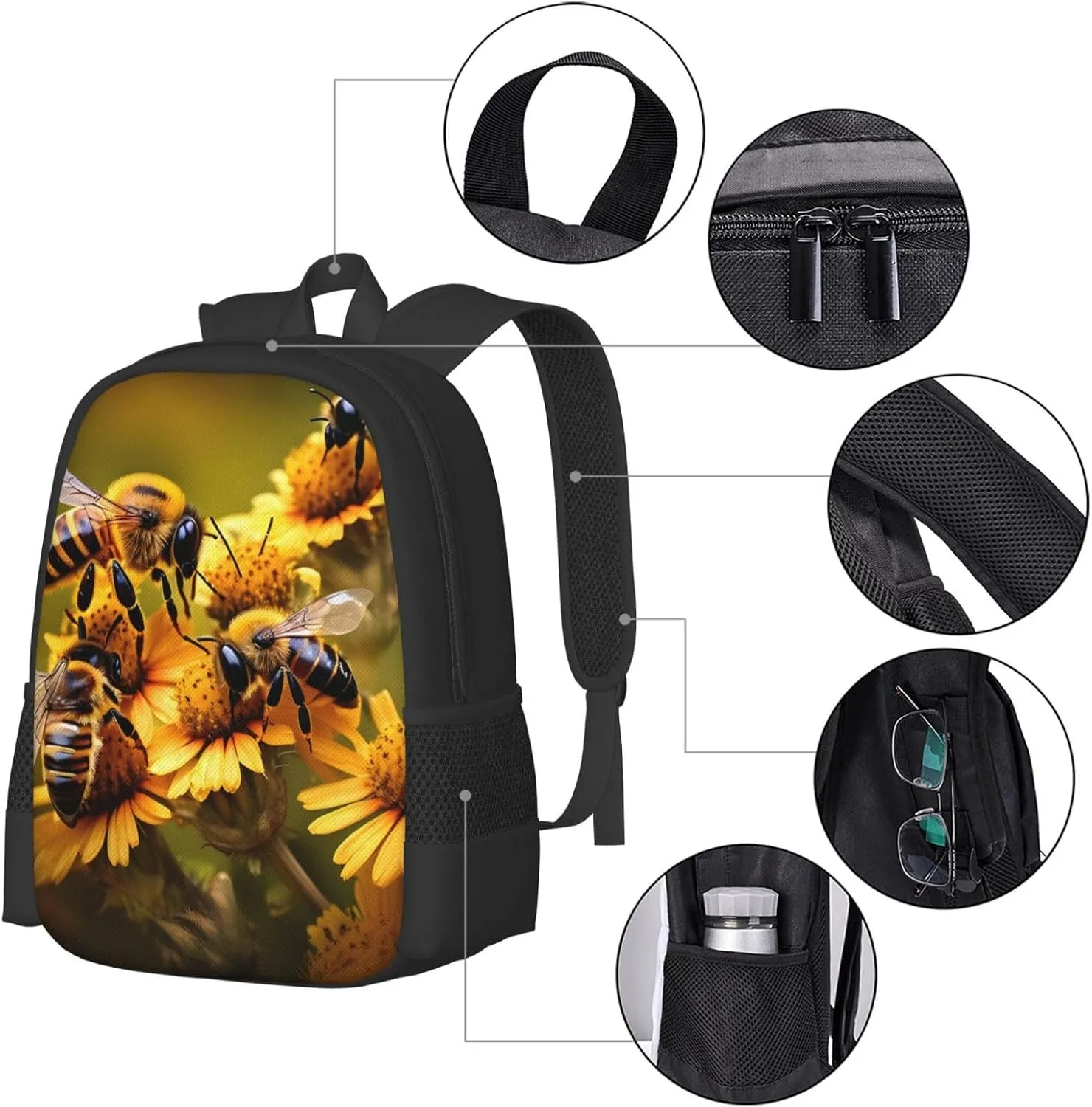 Rural Honey Bees Flowers Canvas Backpack For Men Women,Casual Rucksack Backpack, Laptop College Hiking Travel Bag