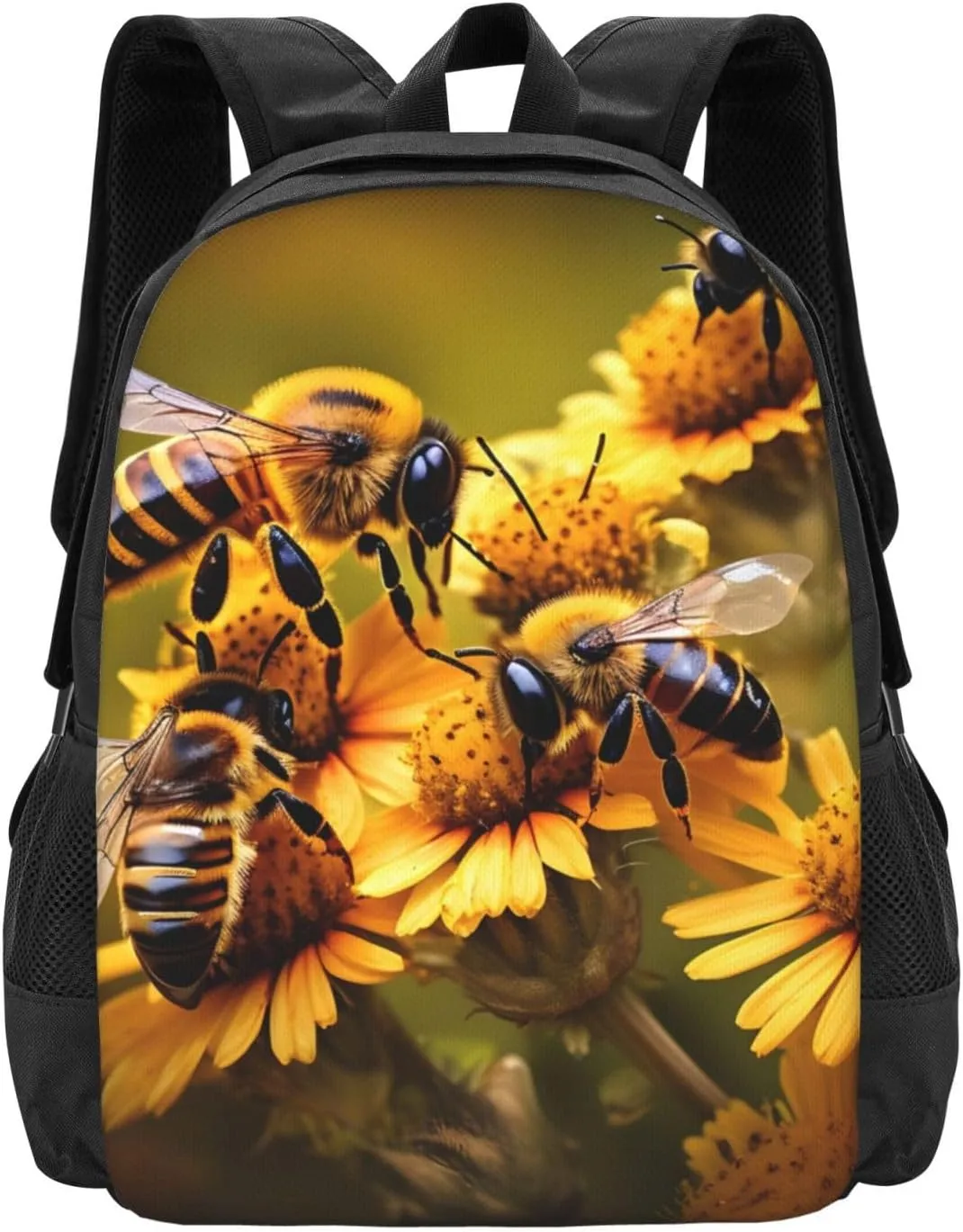 Rural Honey Bees Flowers Canvas Backpack For Men Women,Casual Rucksack Backpack, Laptop College Hiking Travel Bag