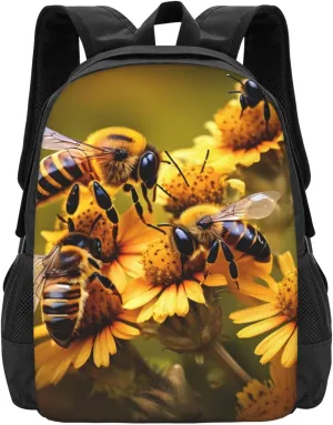 Rural Honey Bees Flowers Canvas Backpack For Men Women,Casual Rucksack Backpack, Laptop College Hiking Travel Bag