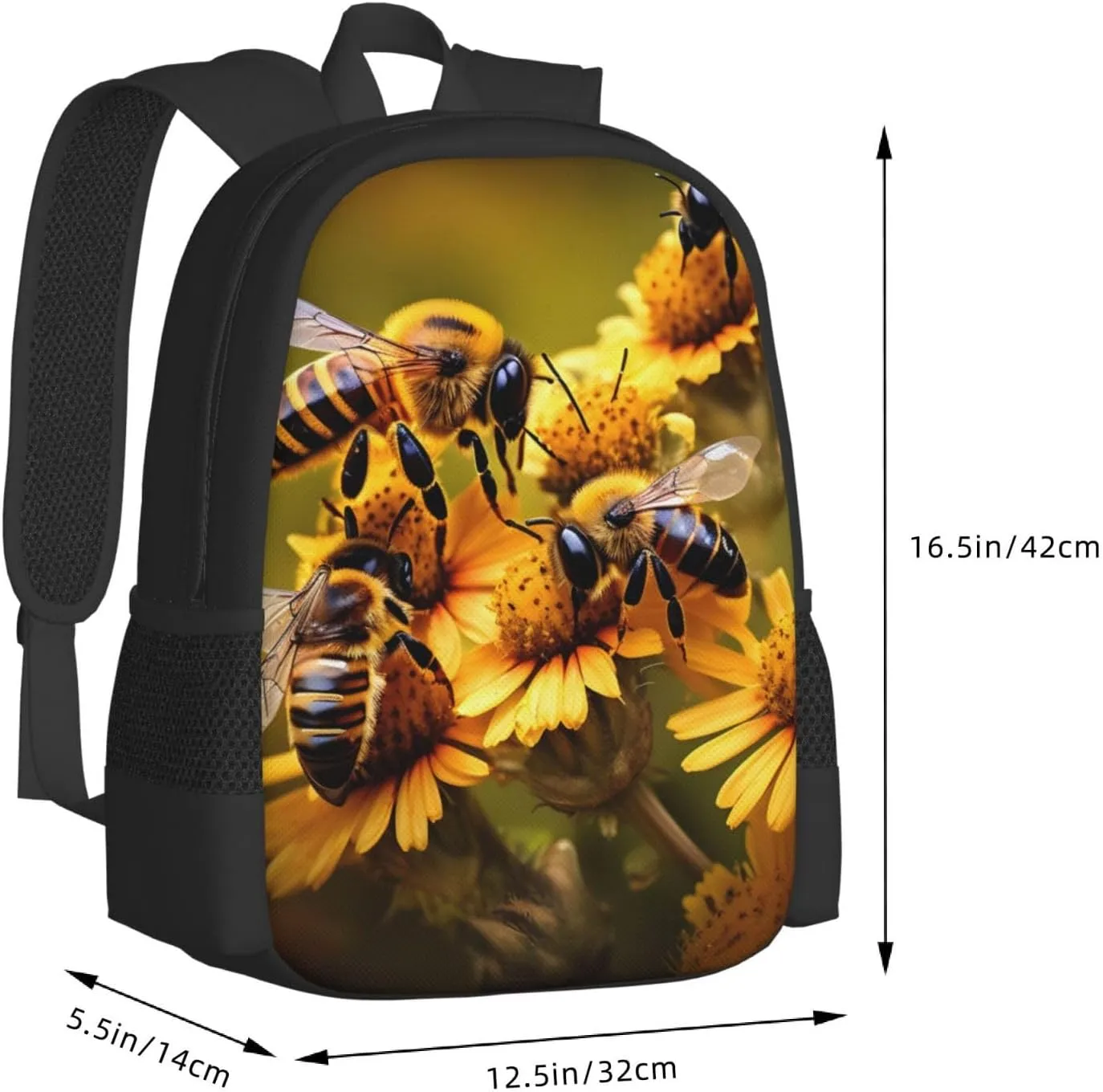 Rural Honey Bees Flowers Canvas Backpack For Men Women,Casual Rucksack Backpack, Laptop College Hiking Travel Bag