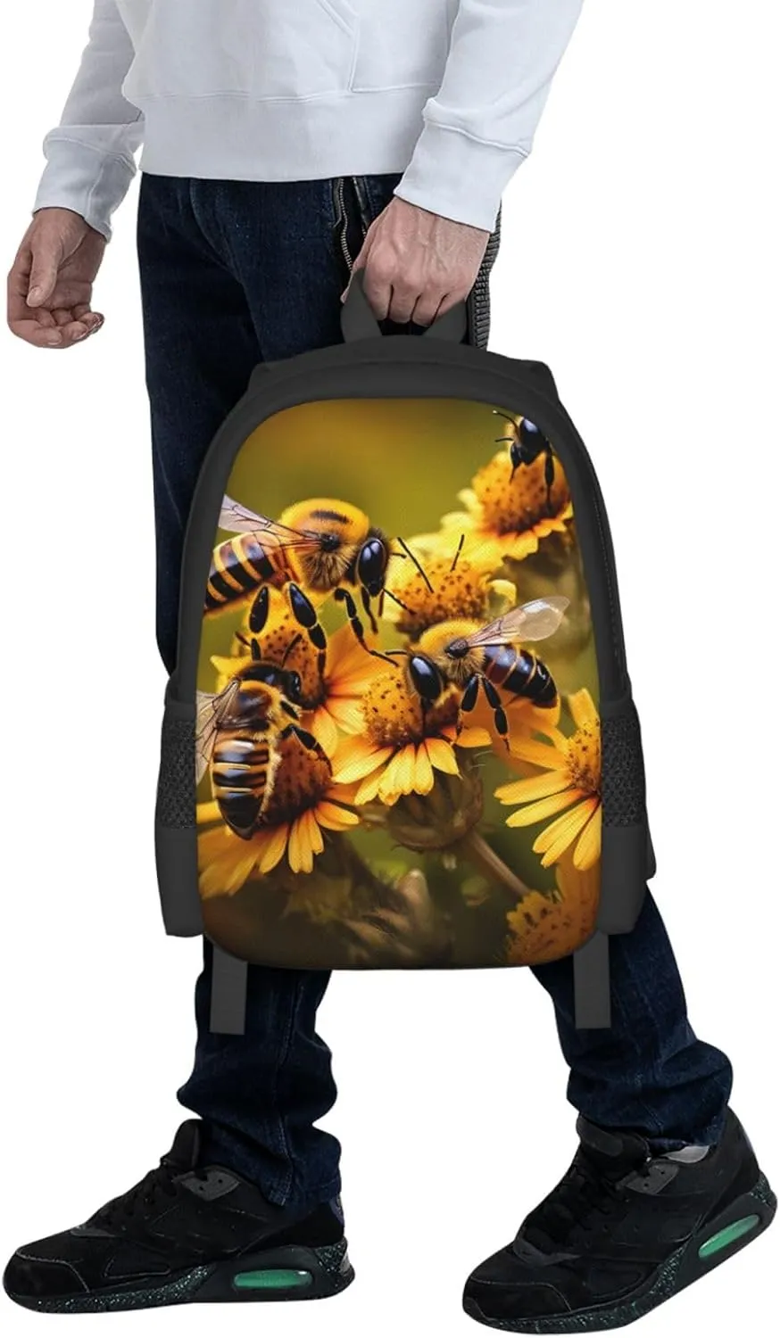 Rural Honey Bees Flowers Canvas Backpack For Men Women,Casual Rucksack Backpack, Laptop College Hiking Travel Bag