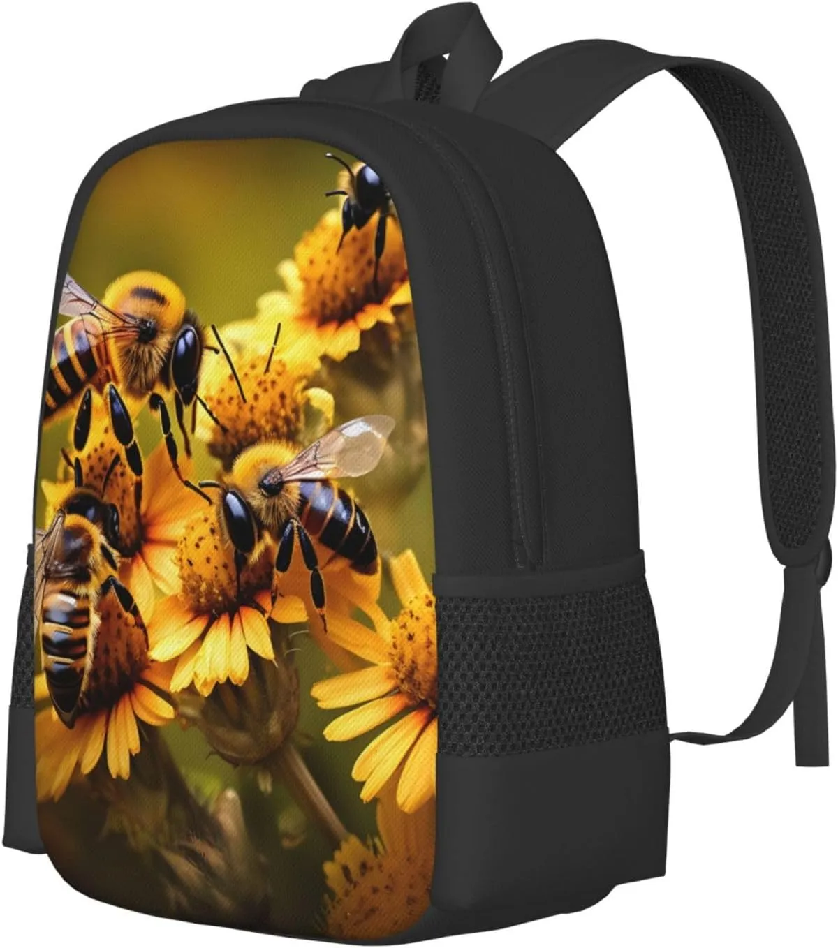 Rural Honey Bees Flowers Canvas Backpack For Men Women,Casual Rucksack Backpack, Laptop College Hiking Travel Bag
